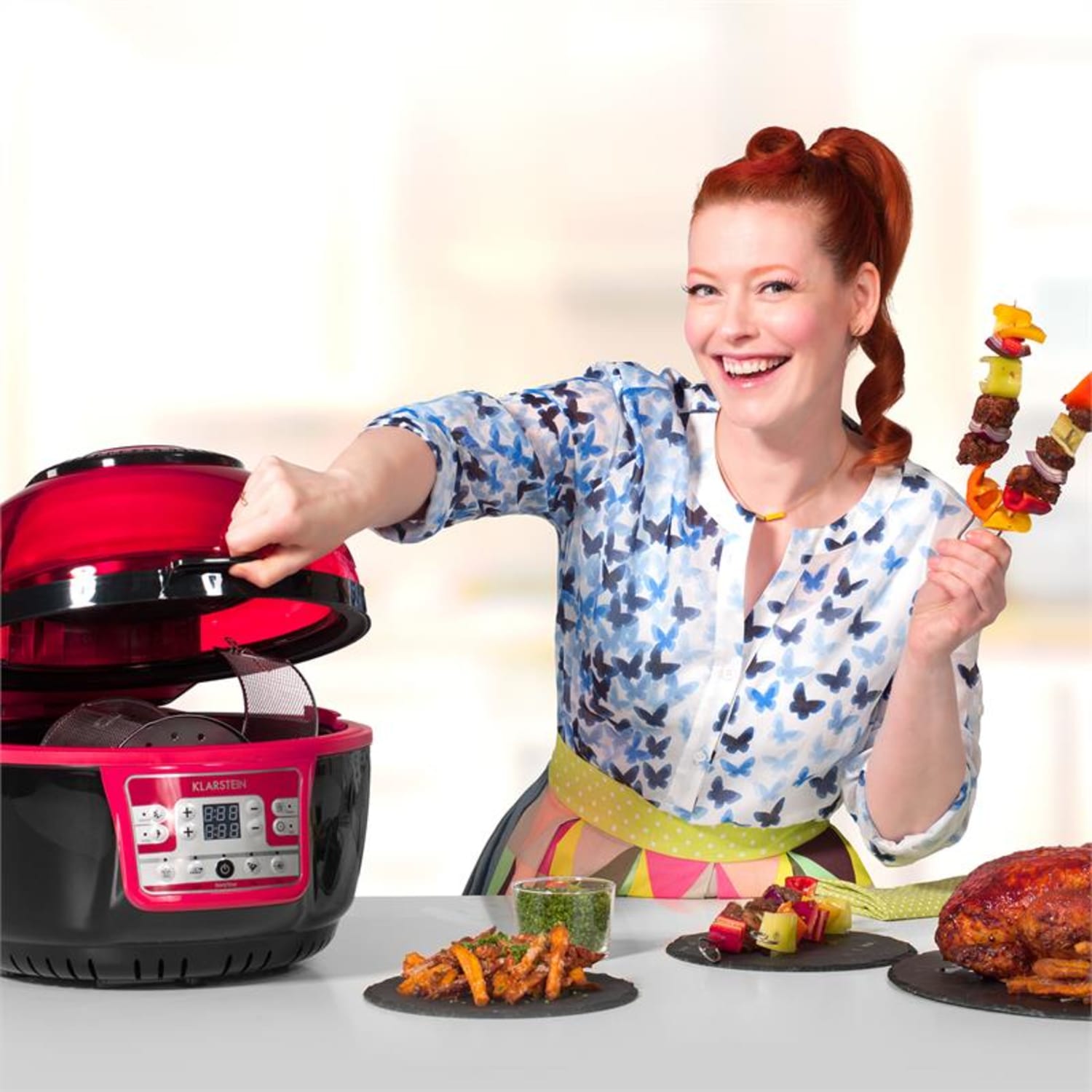 VitAir Turbo Heißluftfritteuse rot-schwarz 1400W Grillen Backen 9l Rot