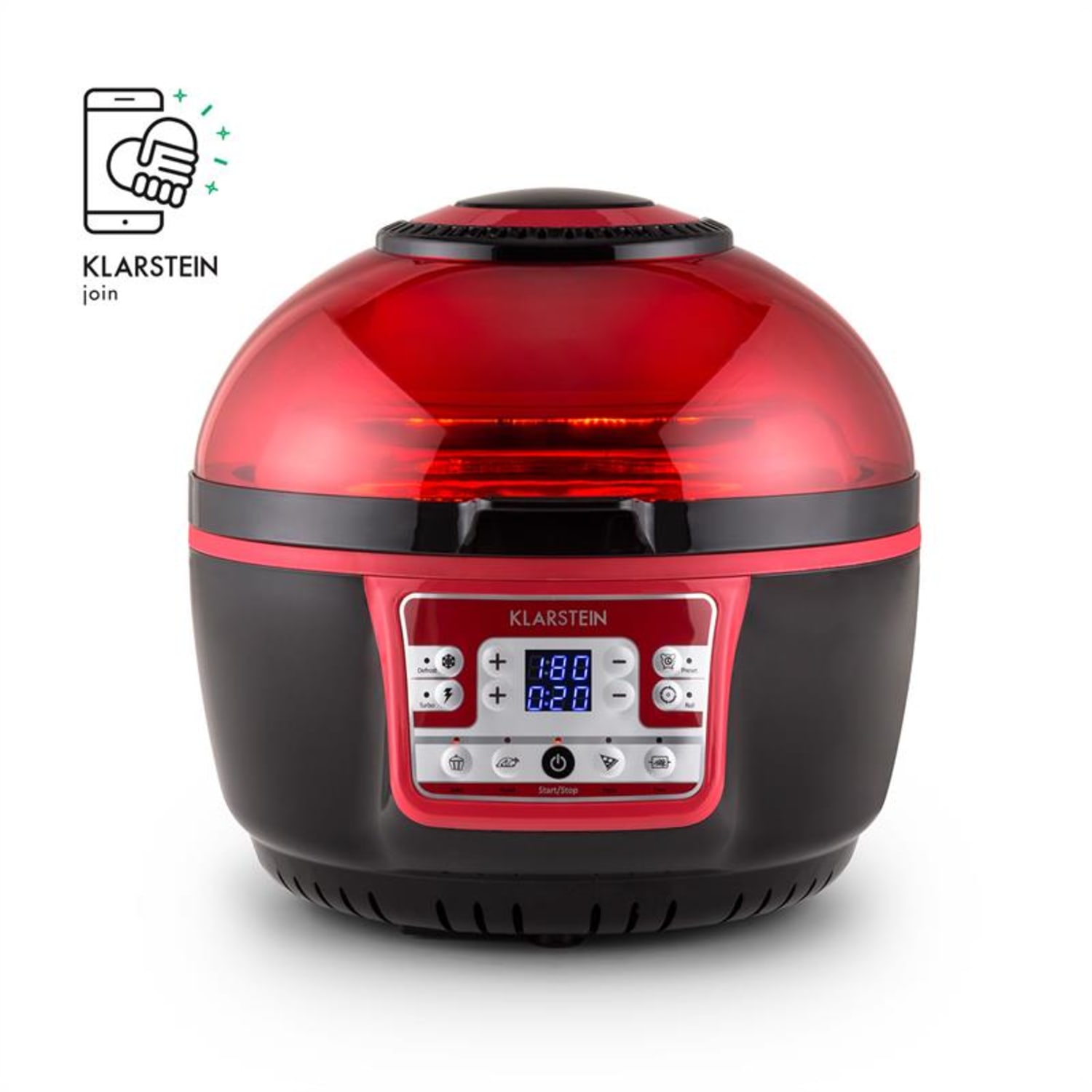 VitAir Turbo Heißluftfritteuse rot-schwarz 1400W Grillen Backen 9l Rot