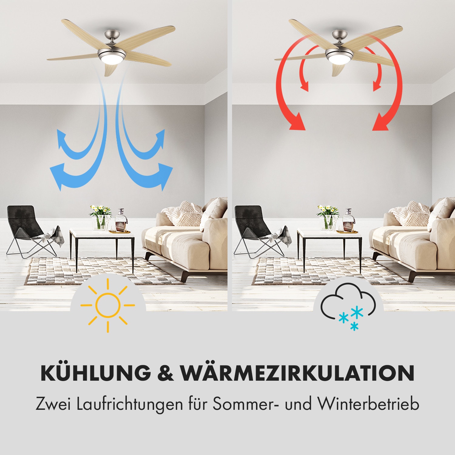 Bolero 2-in-1-Deckenventilator Leuchte 55W 10212m³/h Fernbedienung Ahorn