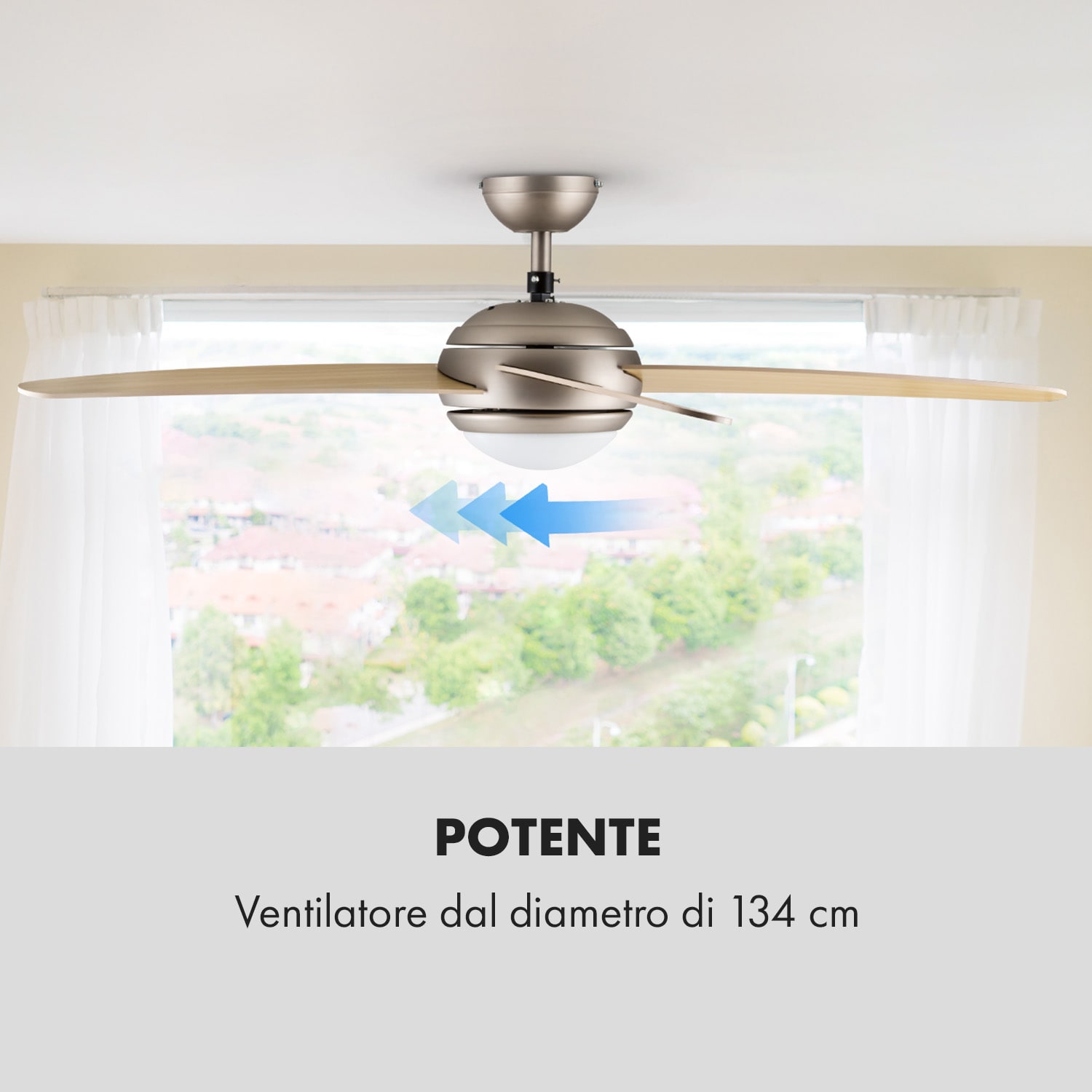 Bolero Ventilatore a Soffitto 2in1 134cm Luce 55W Pale in Acero Telecomando 