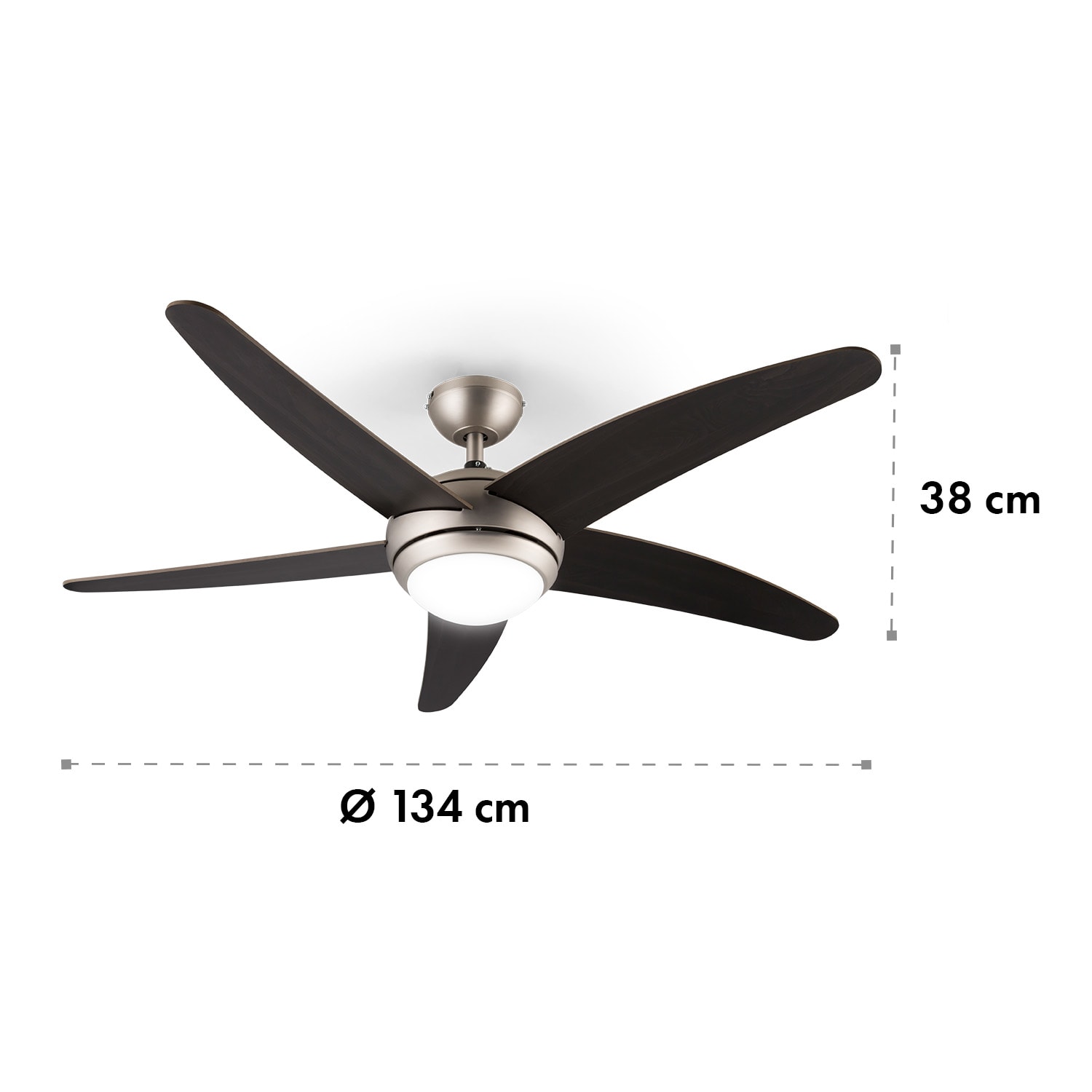 Bolero, 55W, ventilator de tavan cu lampă, 134 cm, brațe din lemn de nuc, telecomandă 134 cm (camere 13–25 m²) | Telecomanda | Nuci