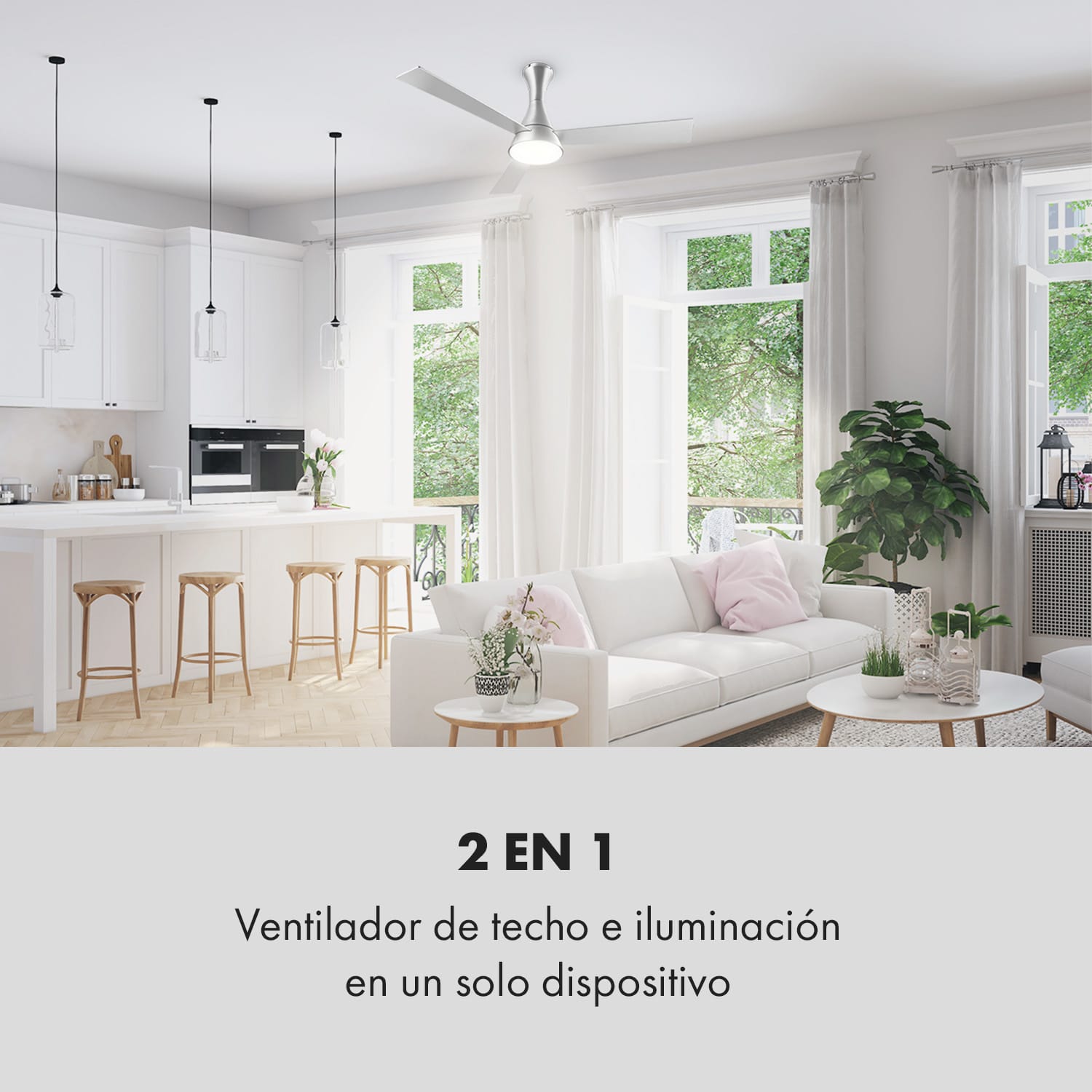 Steeletto Lámpara Ventilador techo 134cm 55W mando distancia aluminio 
