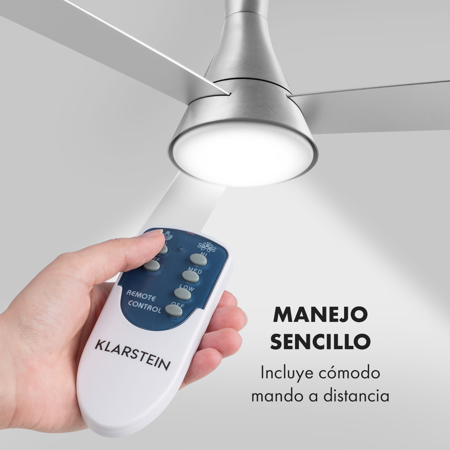 Steeletto Lámpara Ventilador techo 134cm 55W mando distancia aluminio 