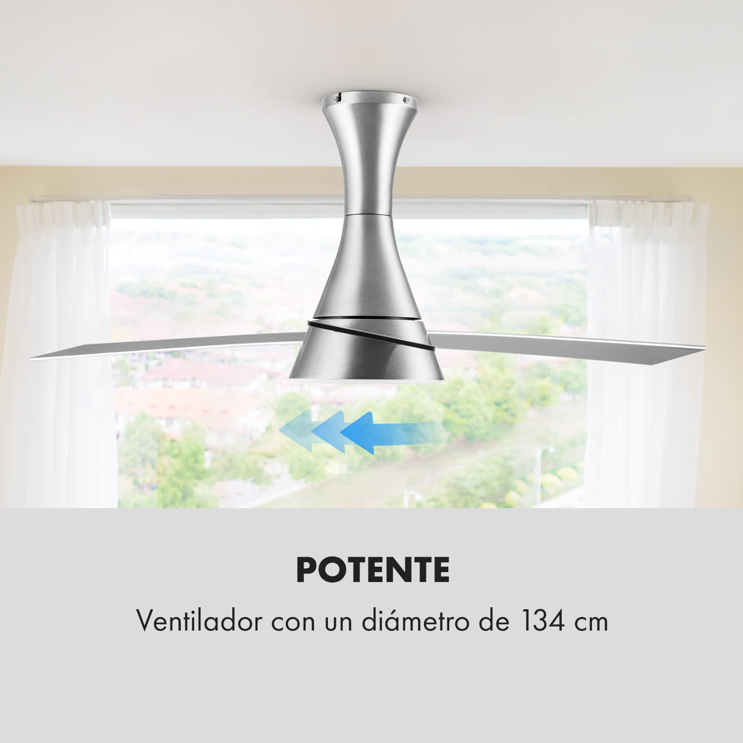 Steeletto Lámpara Ventilador techo 134cm 55W mando distancia aluminio 