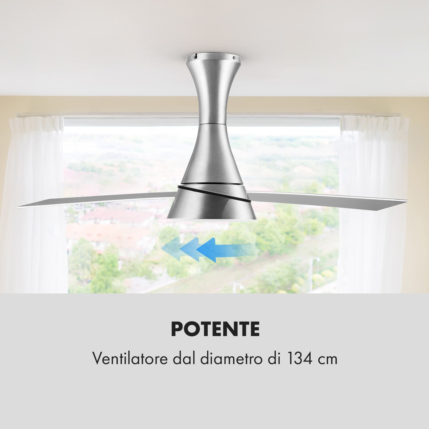 Steeletto Ventilatore da Soffitto 134 cm Lampadine 55W Alluminio 