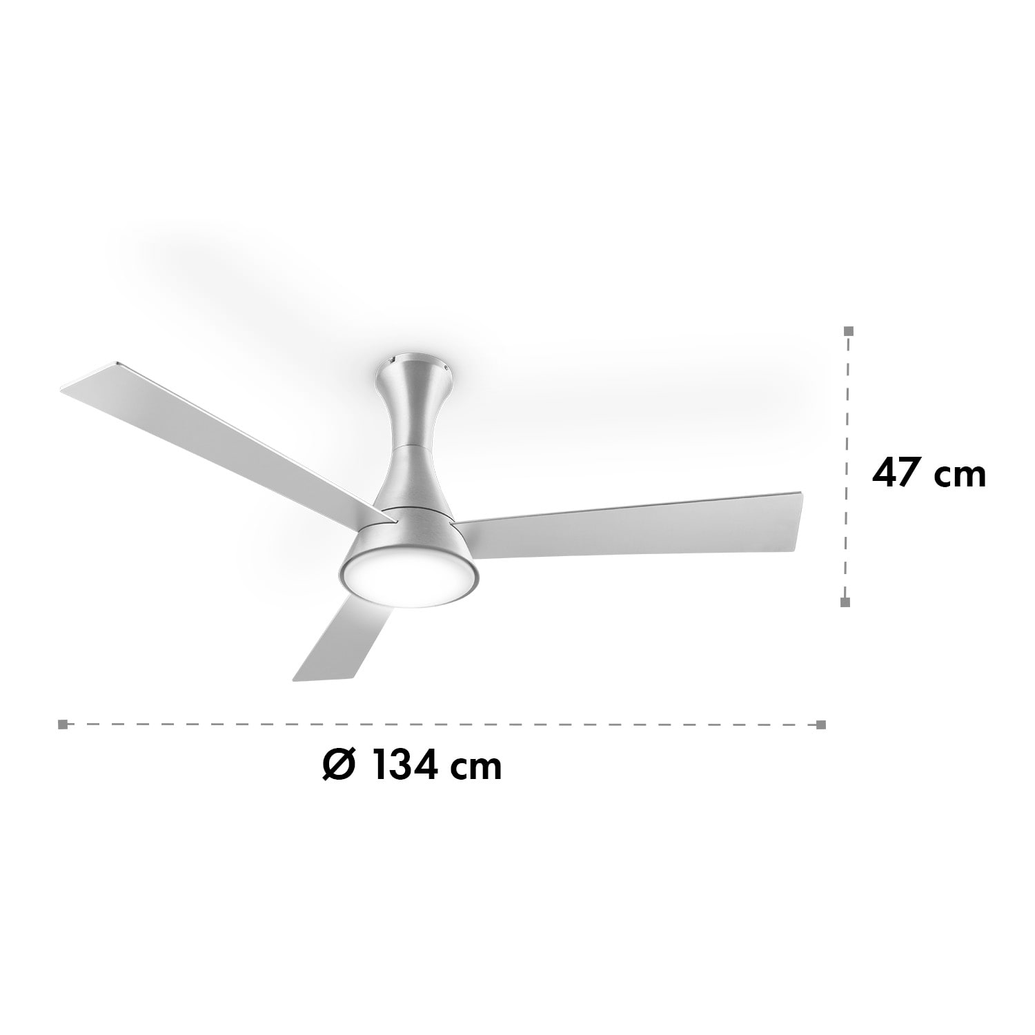 Steeletto plafondventilator 134cm lamp 55w aluminium afstandsbediening 