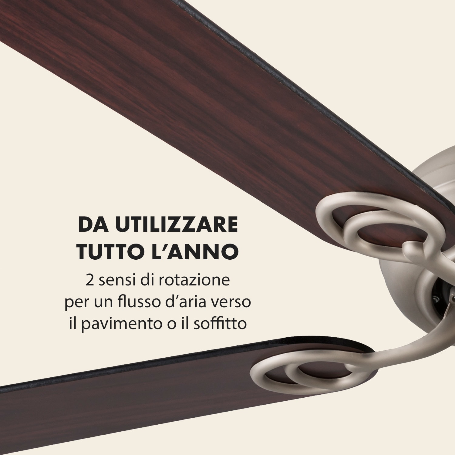Charleston Ventilatore da Soffitto 122 cm 3 Lampadine 60W Pale in legn 