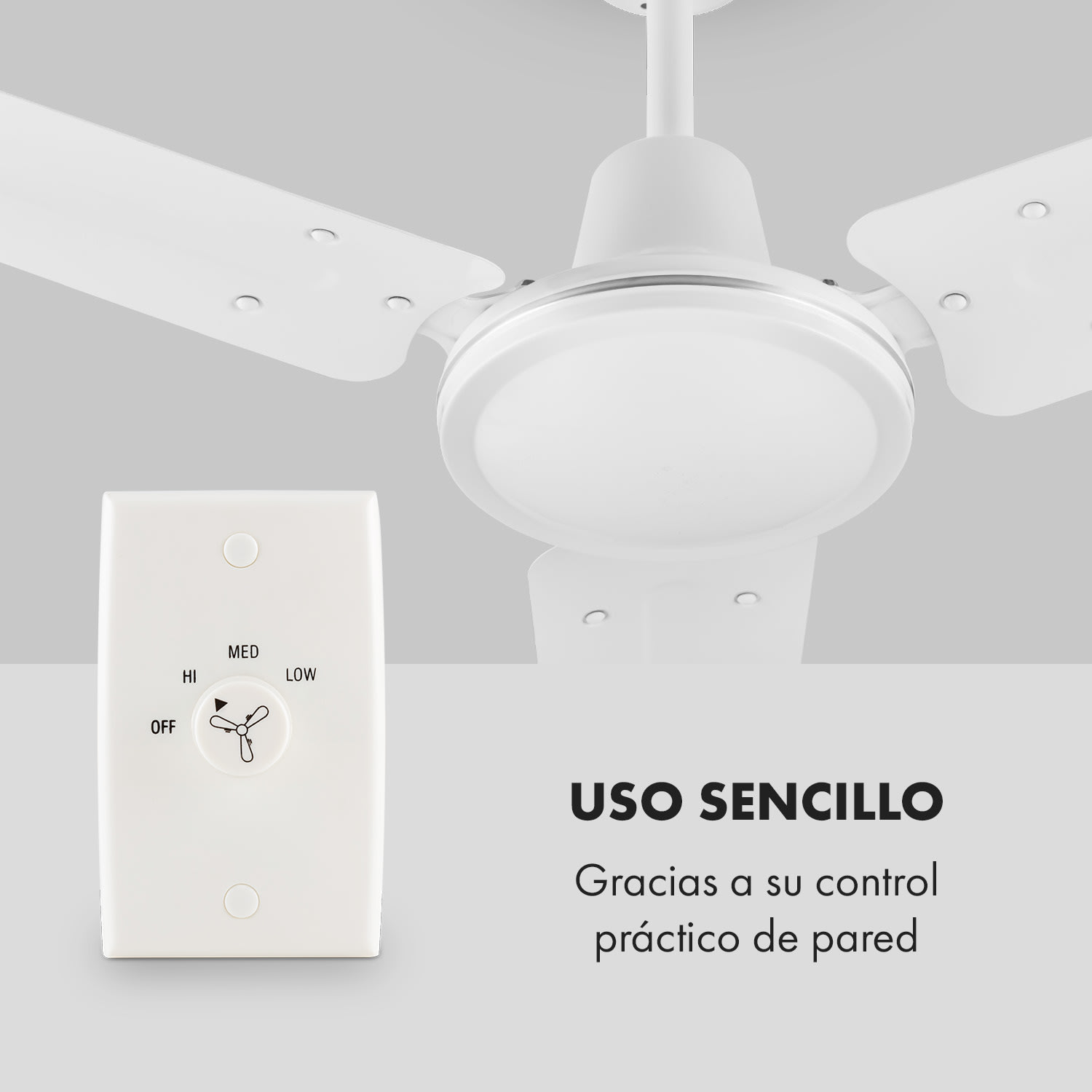 Spin Doctor Ventilador de techo de 122cm 55W 3 aspas Acero inoxidable Blanco 122 cm (habitaciones de 13 a 25 m²) | Control de pared | Blanco