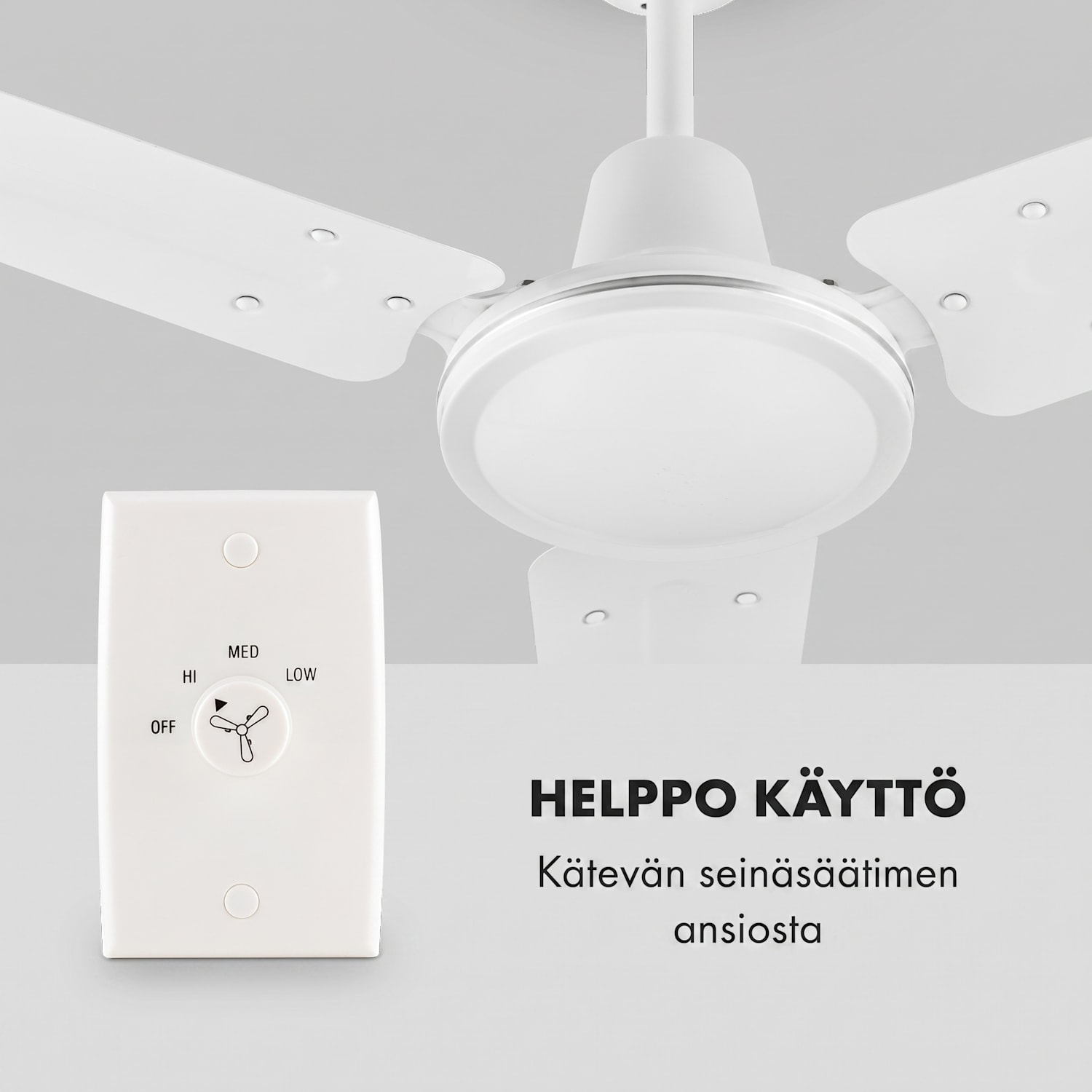 Spin Doctor -kattotuuletin 122 cm 55 W 3 lapaa ruostumaton teräs valkoinen 122 cm (huoneet 13-25 m²) | Seinän ohjaus | Valkoinen