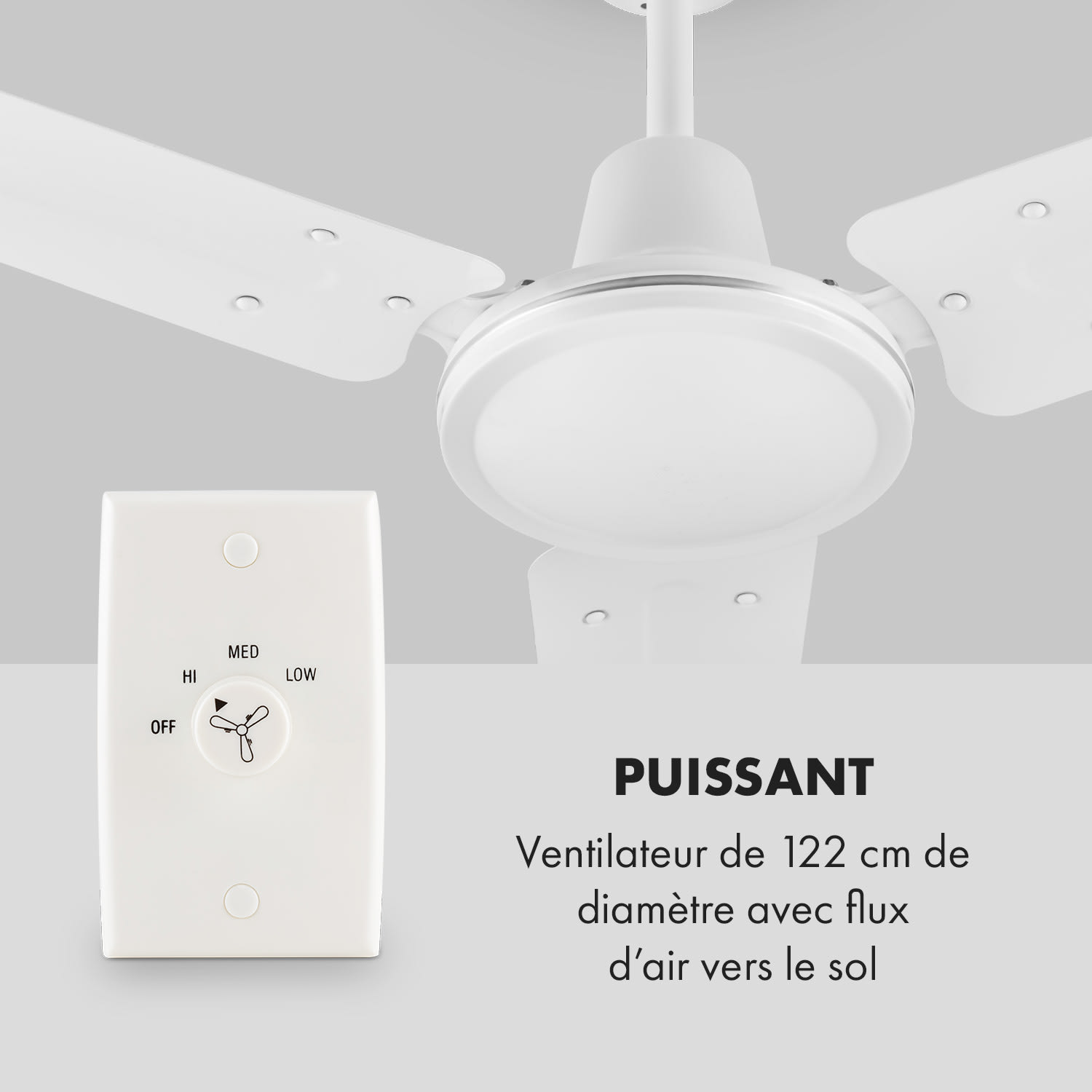 Spin Doctor ventilateur de plafond 122 cm 55 W 3 pales inox - blanc 