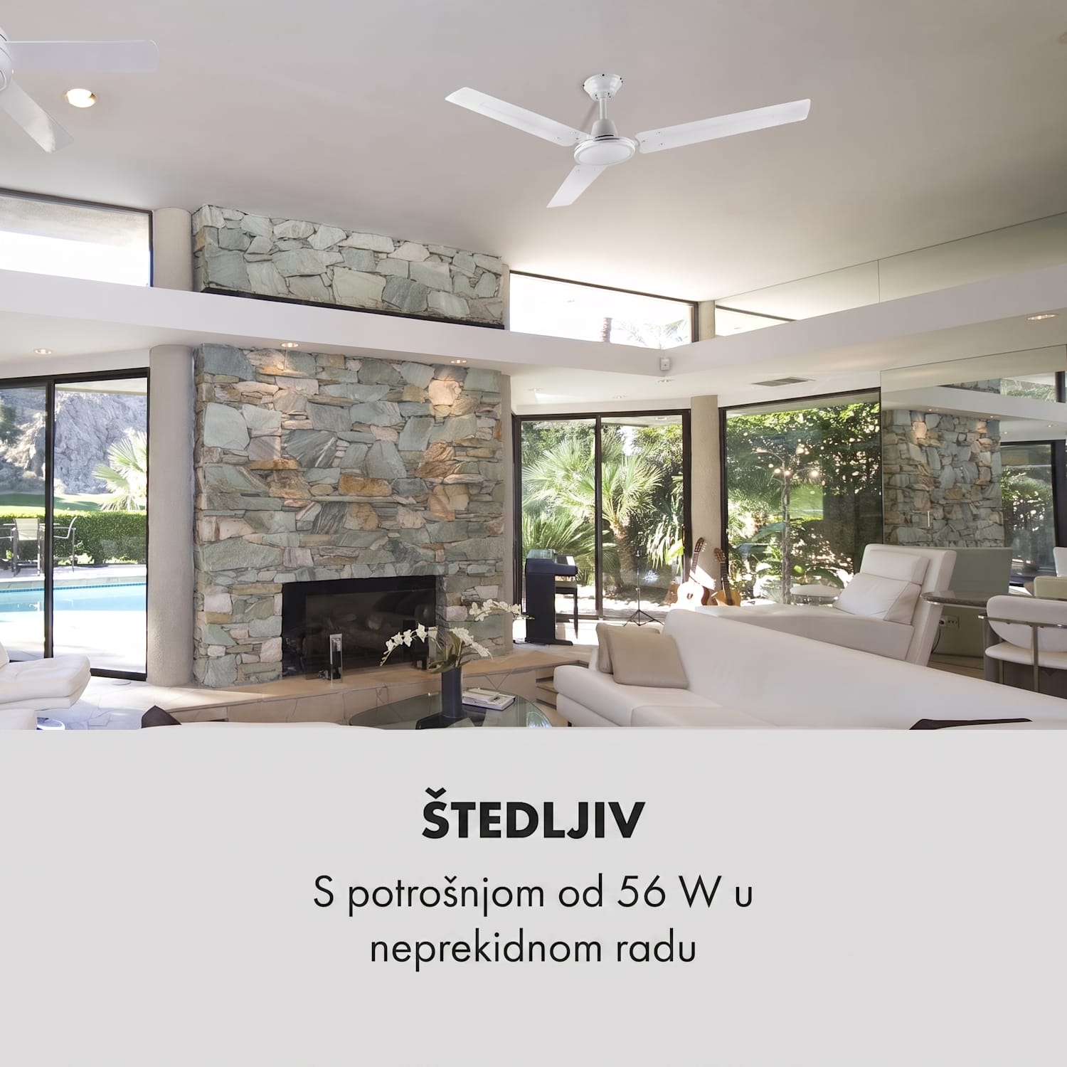 Spin Doctor, bijeli, 55W, stropni ventilator, 122 cm, 3 krila, od nehrđajućeg čelika 122 cm (sobe 13–25 m²) | Zidna kontrola | Bijela