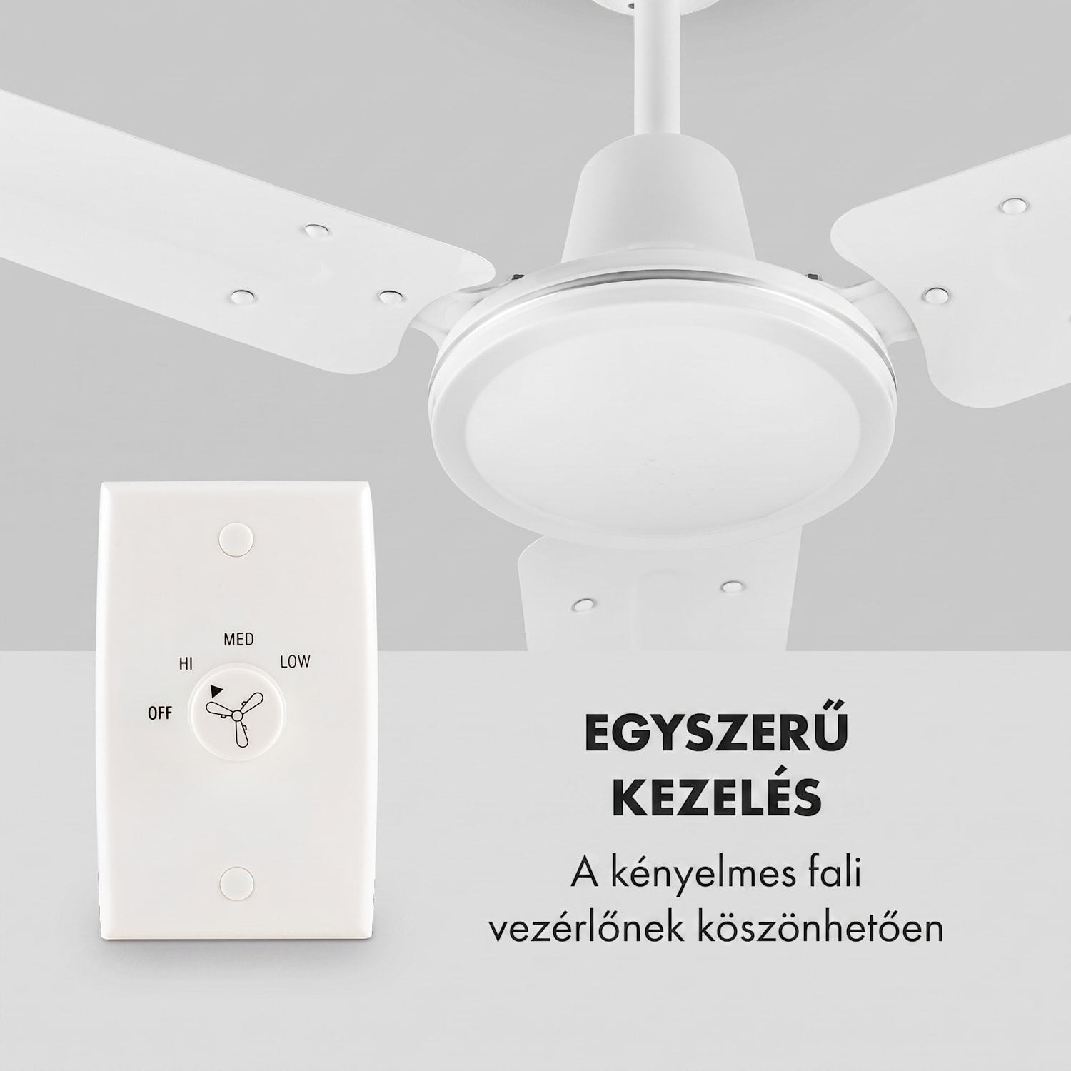 Spin Doctor, fehér, 55W, mennyezeti ventilátor, 122cm, 3 kar, rozsdamentes acél 122 cm (13-25 m²-es szobák) | Falvezérlés | Fehér