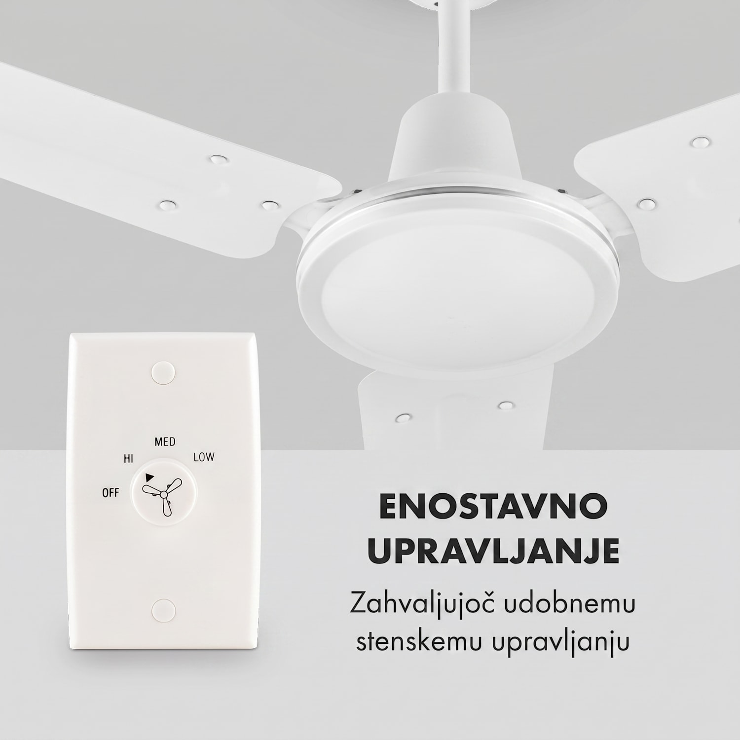 Spin Doctor, Stropni Ventilator, 122Cm, 3 Krila, 55W, Nerjaveče Jeklo 122 cm (prostori 13–25 m²) | Stenski nadzor | Bela