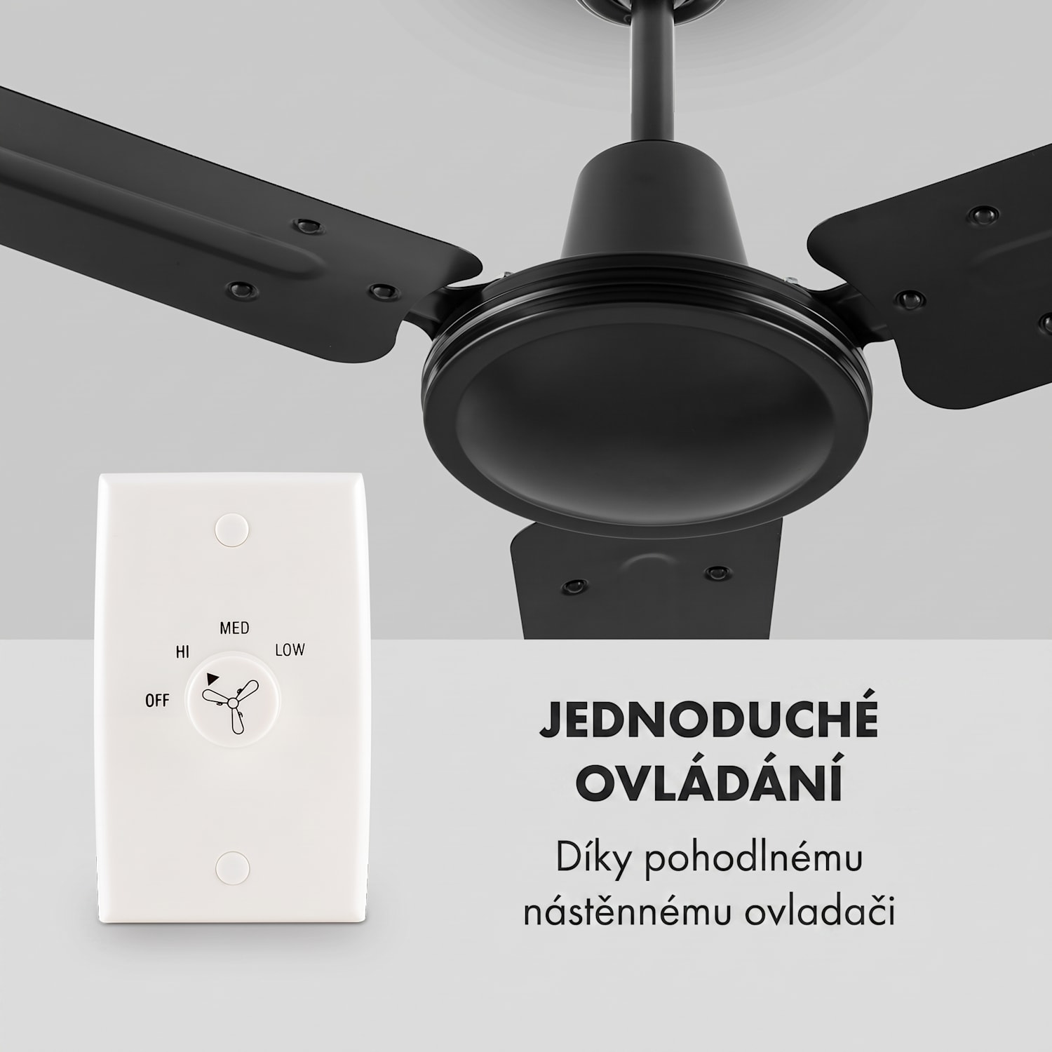 Spin Doctor, černý, 55 W, stropní ventilátor, 122 cm, 3 ramena, nerezavějící ocel 