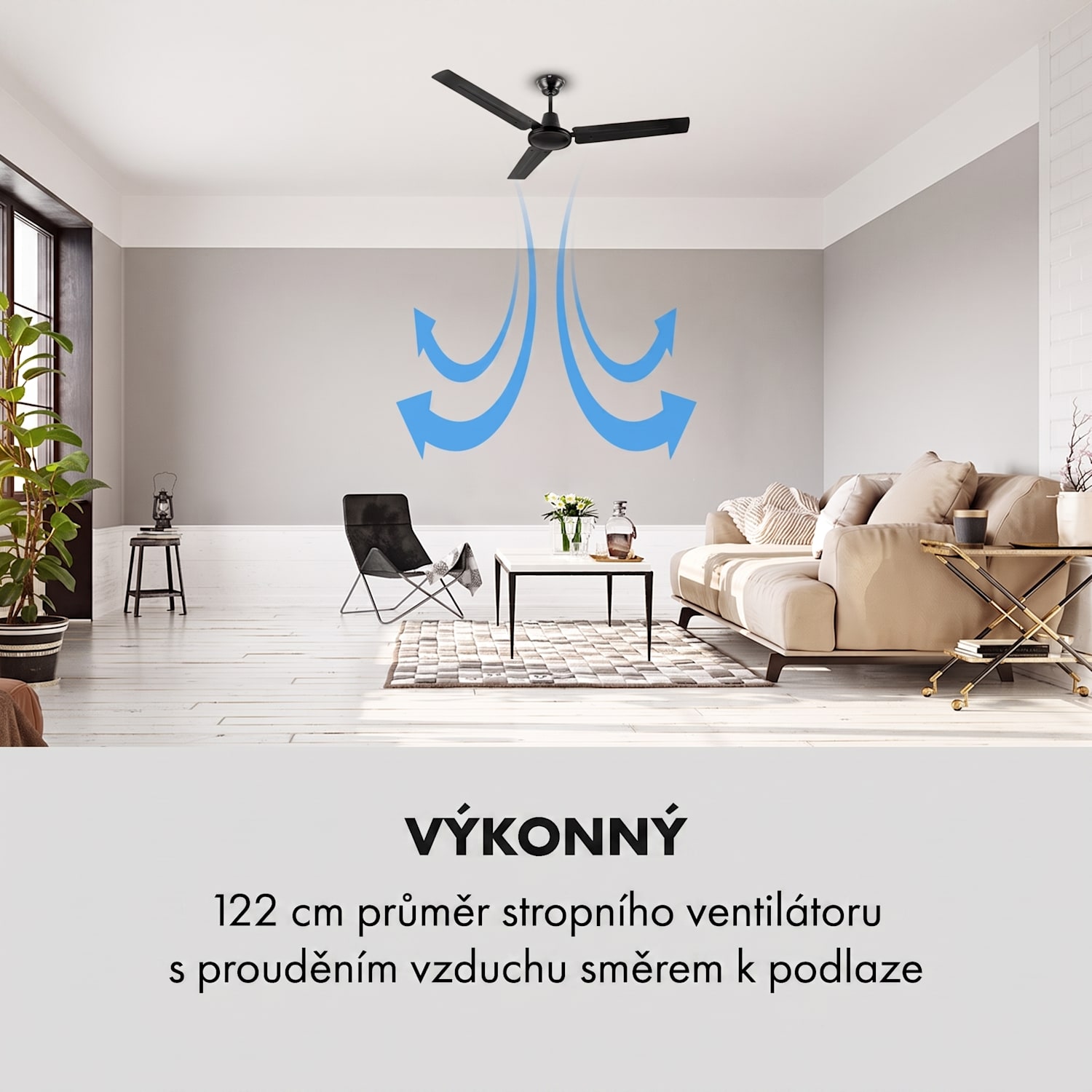 Spin Doctor, černý, 55 W, stropní ventilátor, 122 cm, 3 ramena, nerezavějící ocel 