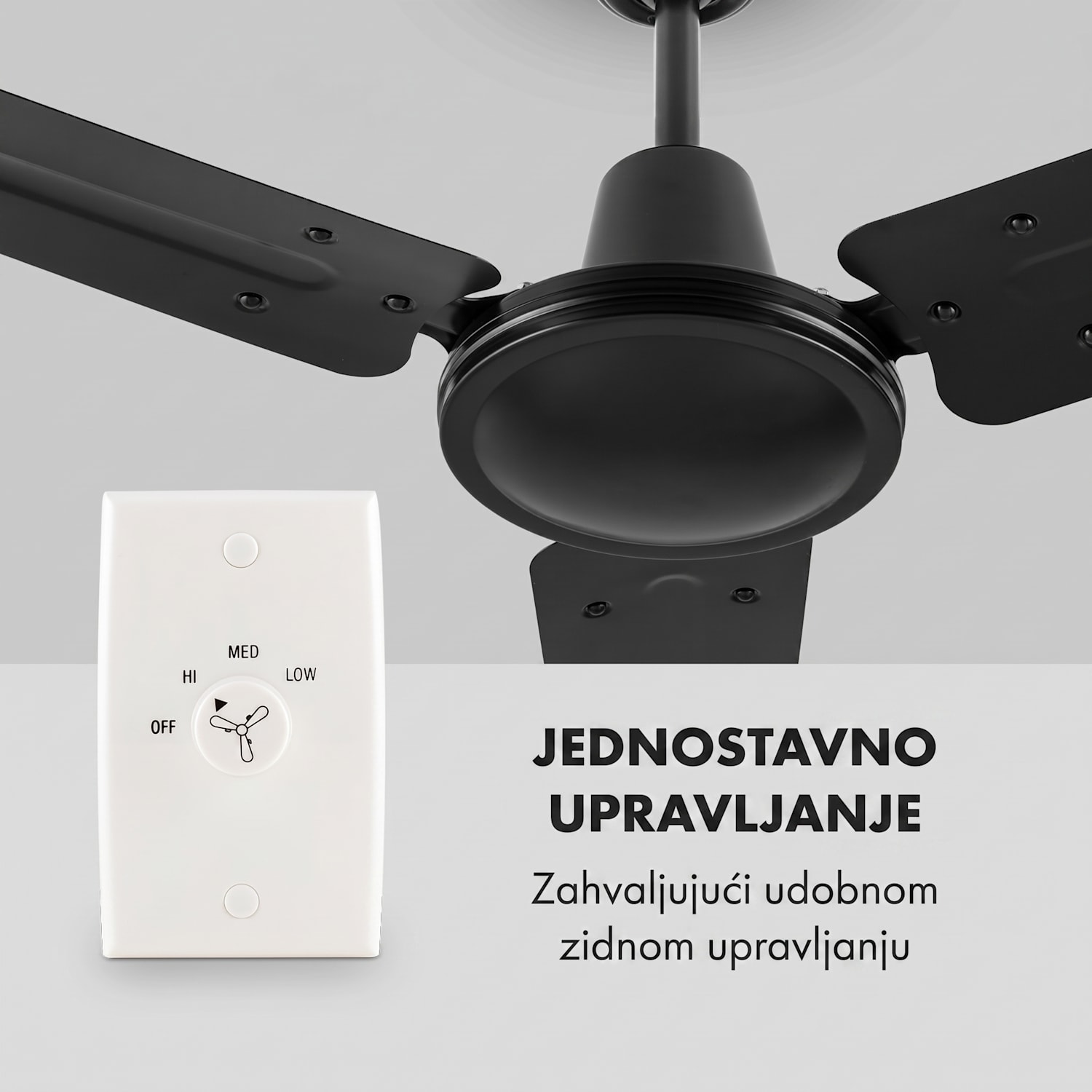 Spin Doctor, crni, 55W, stropni ventilator, 122 cm, 3 krila, od nehrđajućeg čelika 