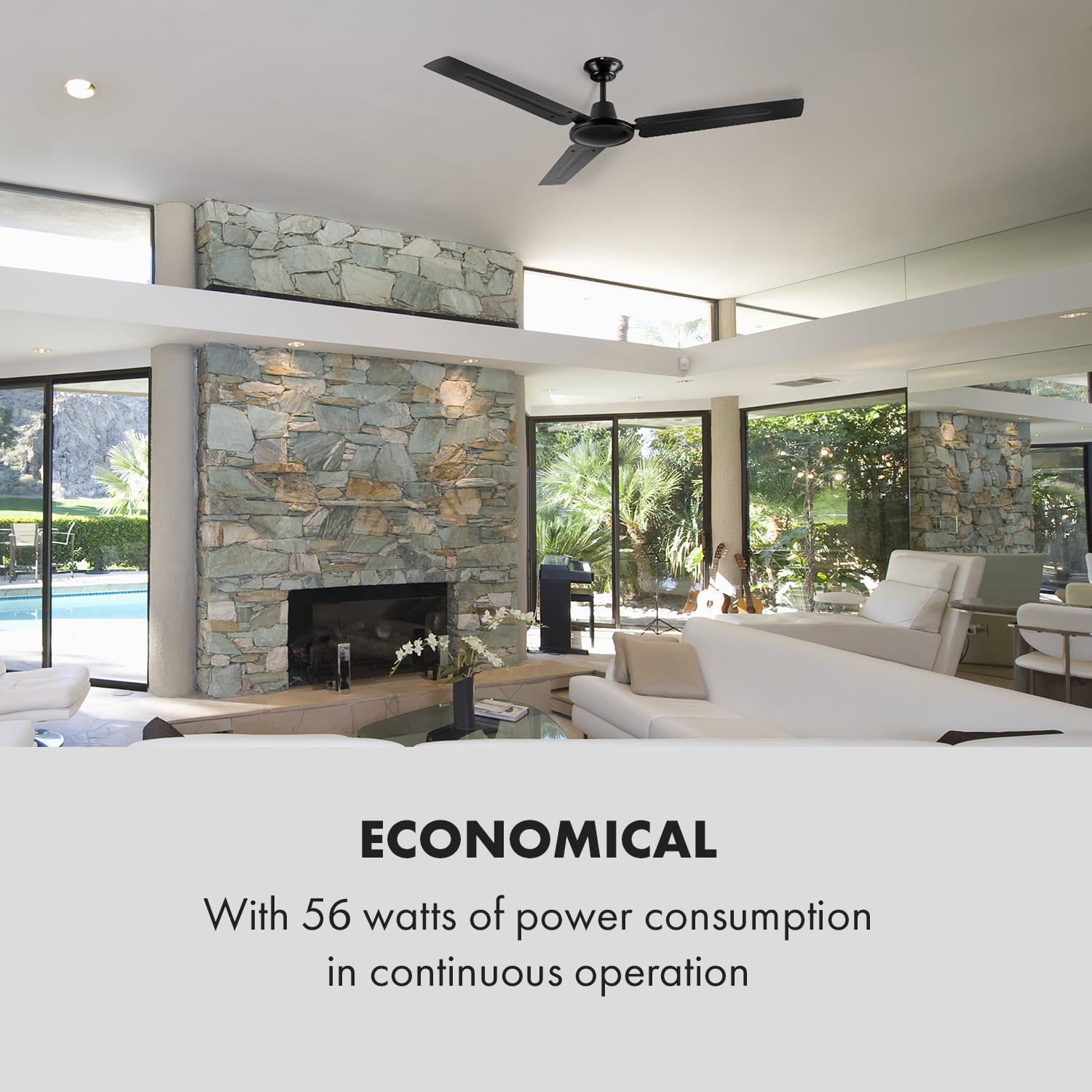 Spin Doctor, crni, 55W, stropni ventilator, 122 cm, 3 krila, od nehrđajućeg čelika Crna