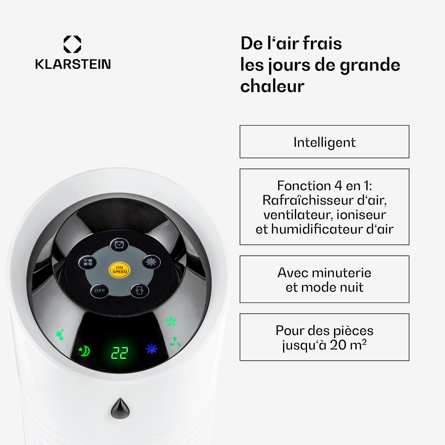 Skyscraper Ice 4-in-1 Rafraîchisseur d'air et  Ventilateur 180 m³/h 30 W Oscillation mobile Télécommande 180 m³/h | Non | Bijela