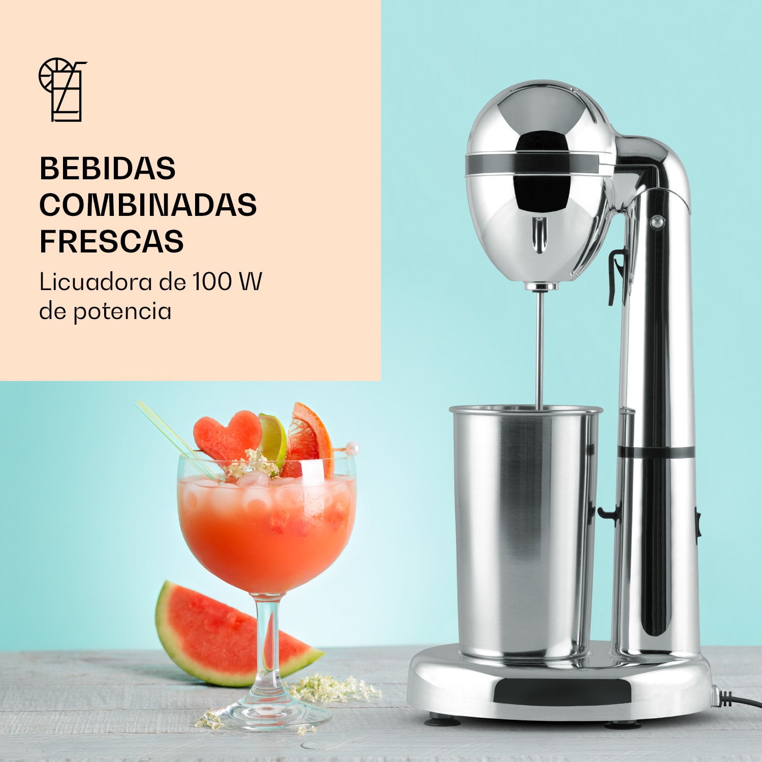 van Damme Mezclador de bebidas Batidora 100W 450 ml Vaso de acero inoxidable Plata