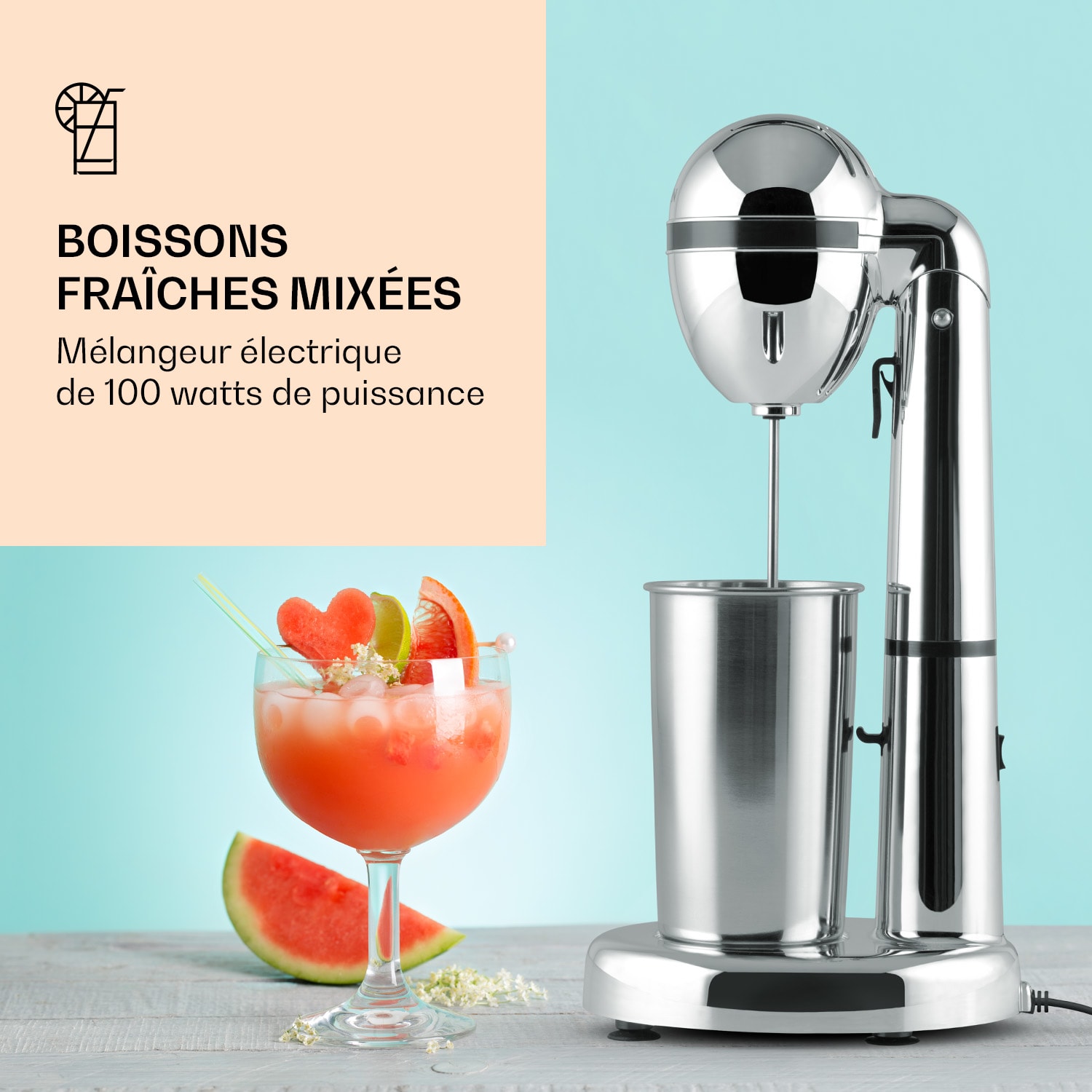 Shaker Mélangeur de boissons van Damme 100W shaker en acier inoxydable de 450 ml Argent