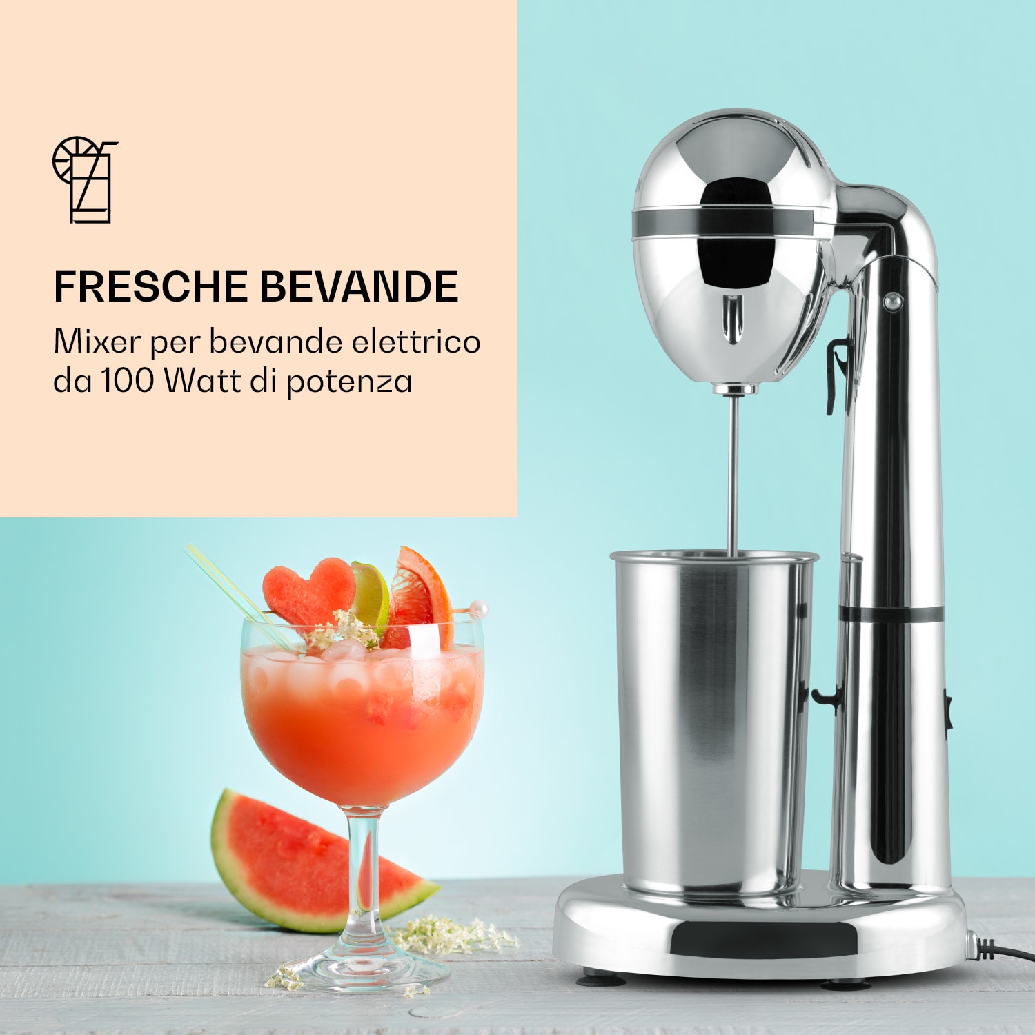 Frullatore Shaker van Damme 100W caraffa in acciaio inossidabile da 450 ml Argento