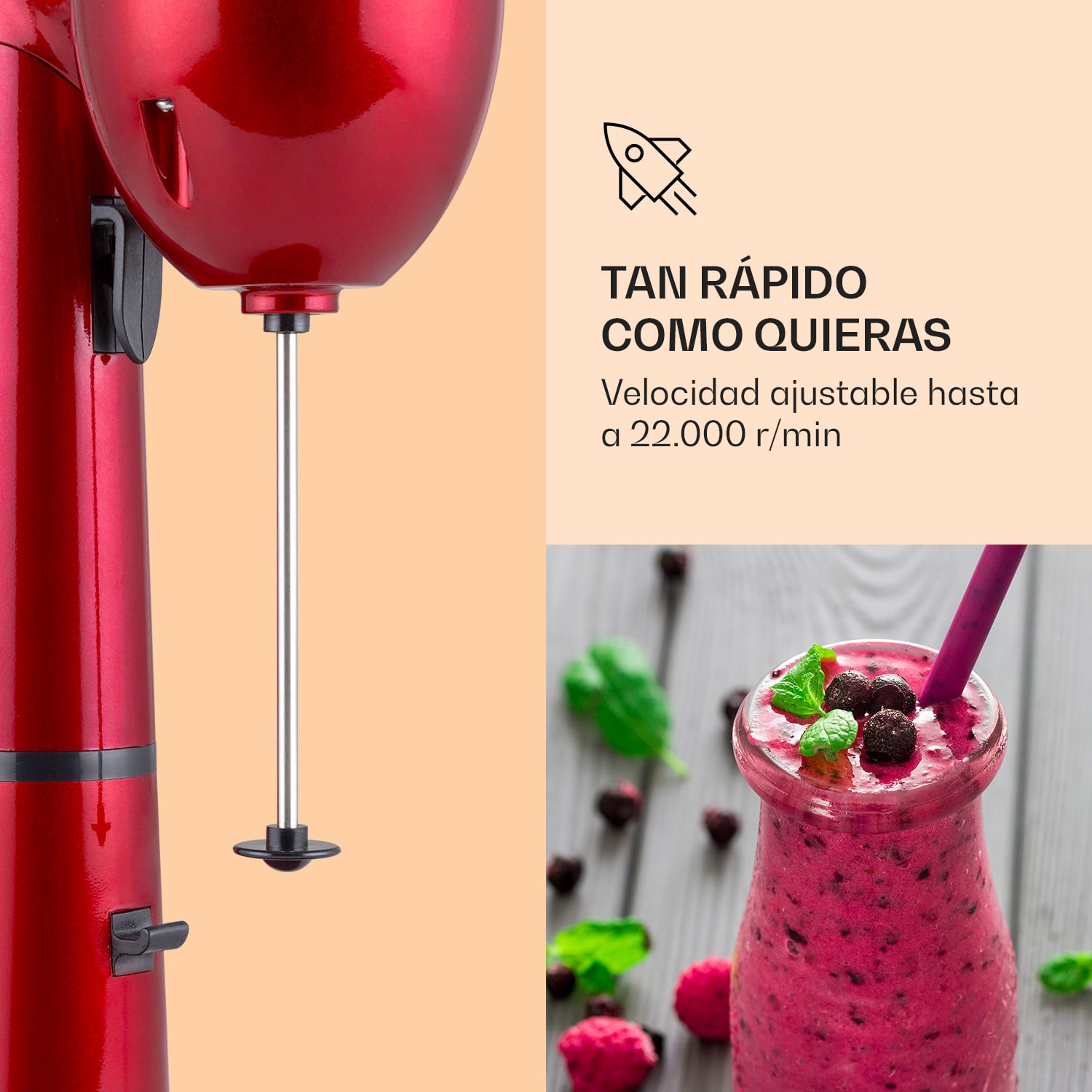 van Damme Mezclador de bebidas Batidora 100W 450 ml Vaso de acero inoxidable Rojo