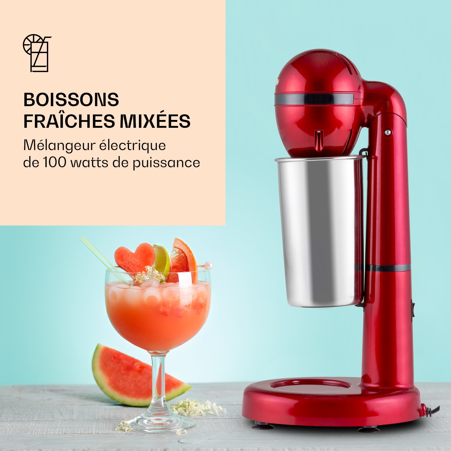 Shaker Mélangeur de boissons van Damme 100W Shaker en acier inoxydable de 450 ml Rouge