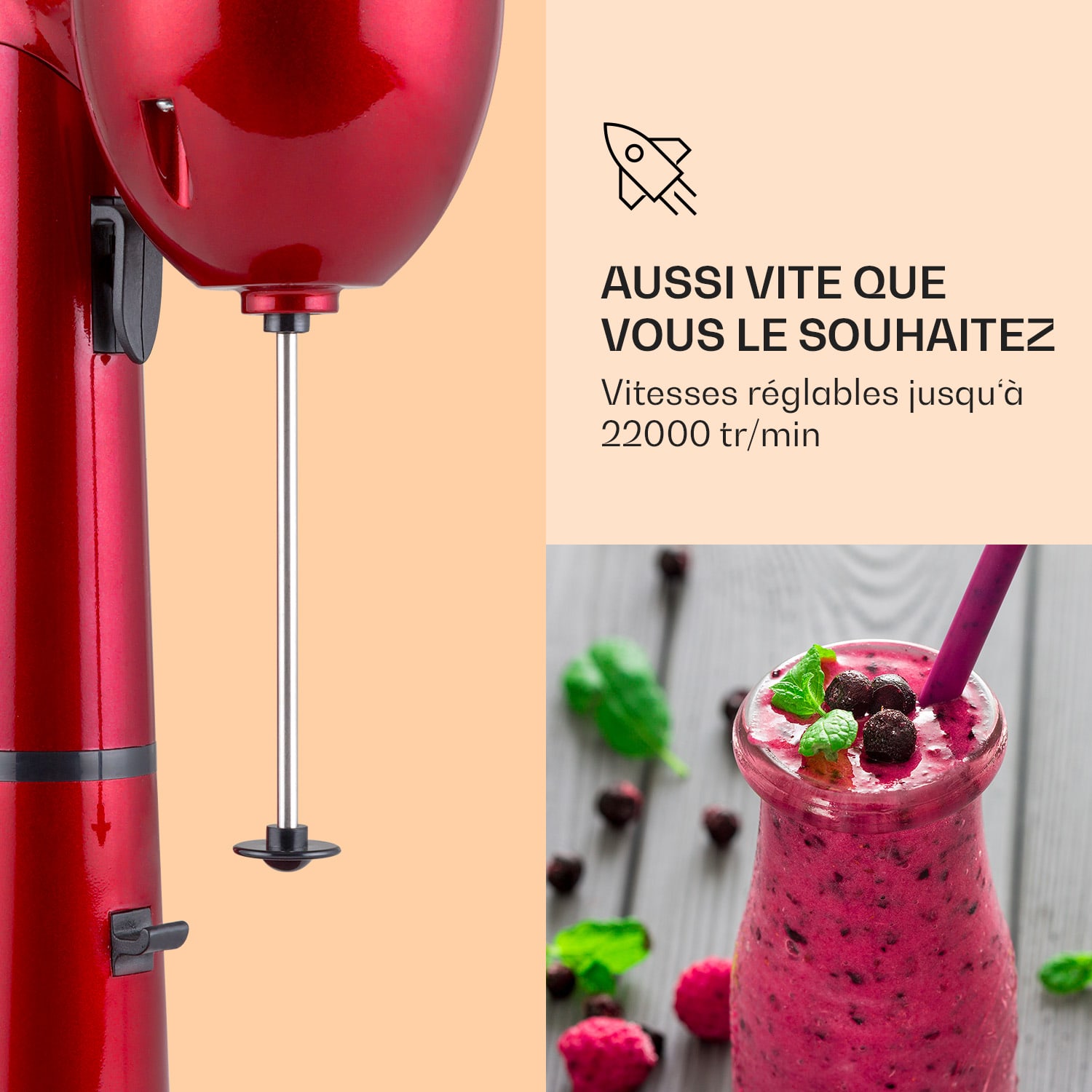 Shaker Mélangeur de boissons van Damme 100W Shaker en acier inoxydable de 450 ml Rouge