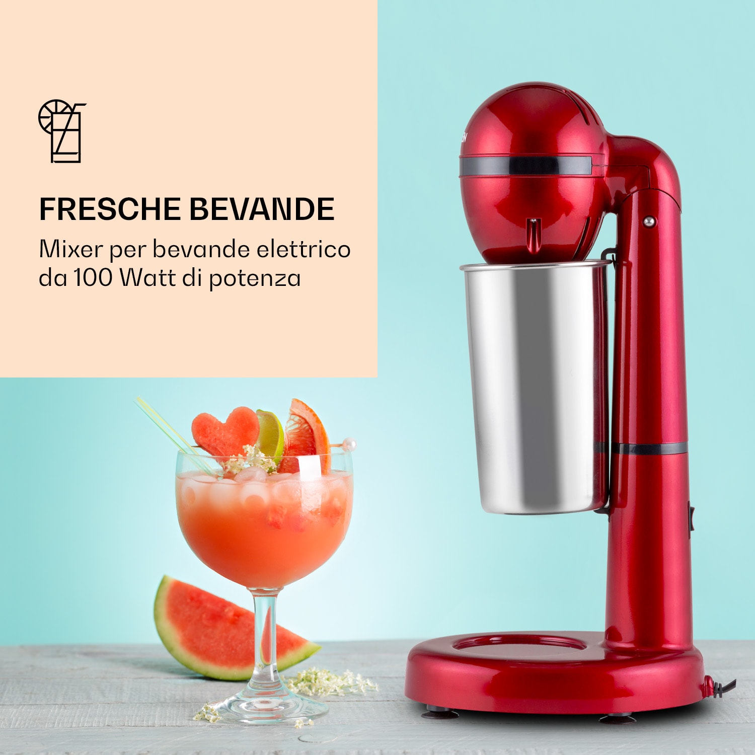Frullatore Shaker van Damme 100W caraffa in acciaio inossidabile da 450 ml Rosso