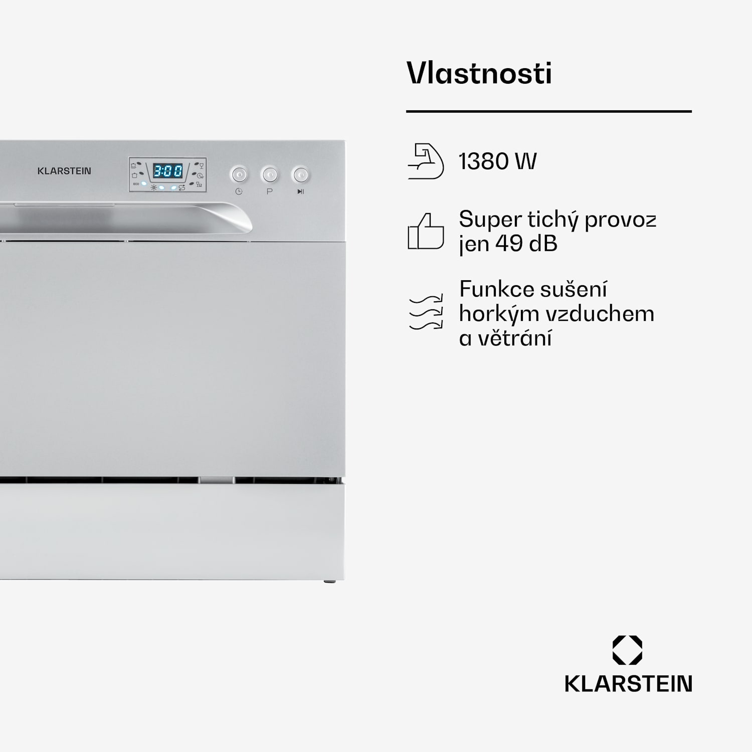 Amazonia 6, myčka nádobí, 1300 W, energetická třída F, 6 sad nádobí, 49 dB, tlačítkové ovládání Stříbrná metalíza