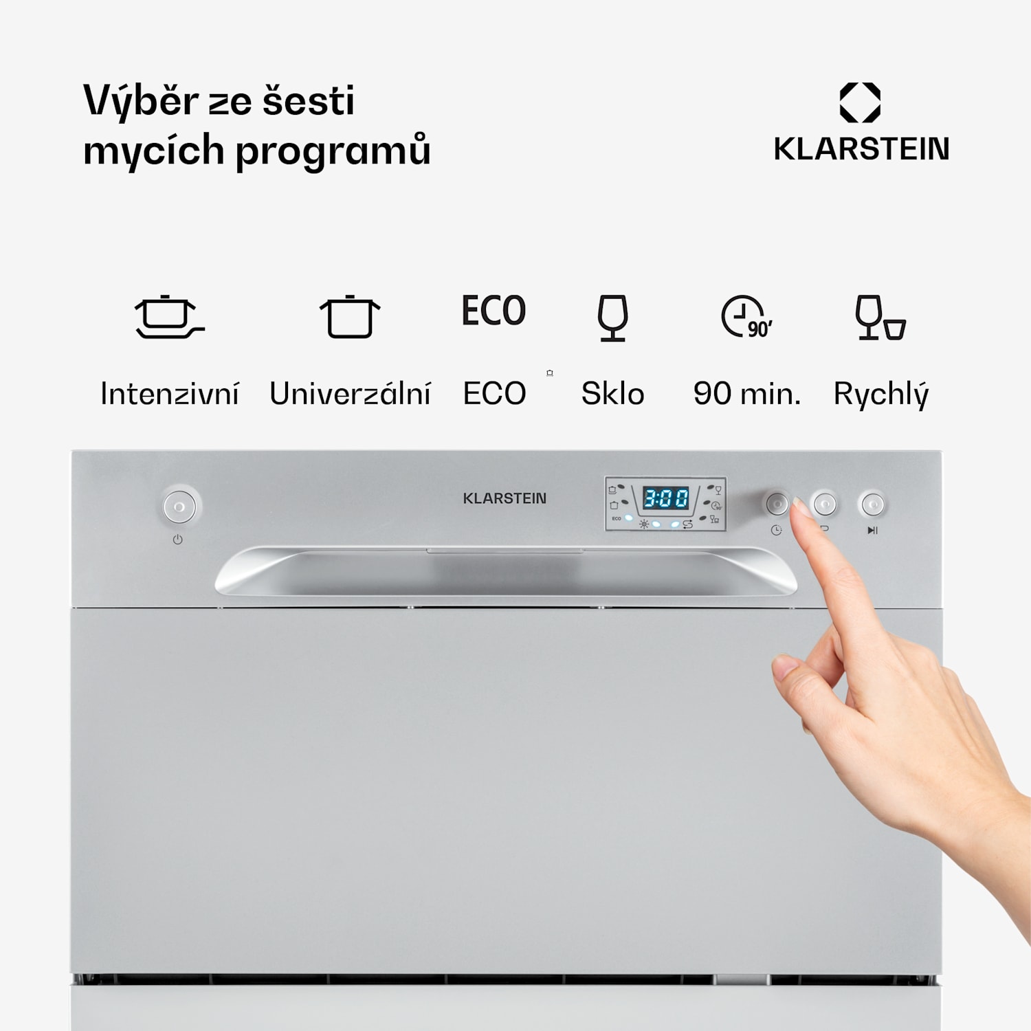 Amazonia 6, myčka nádobí, 1300 W, energetická třída F, 6 sad nádobí, 49 dB, tlačítkové ovládání Stříbrná metalíza