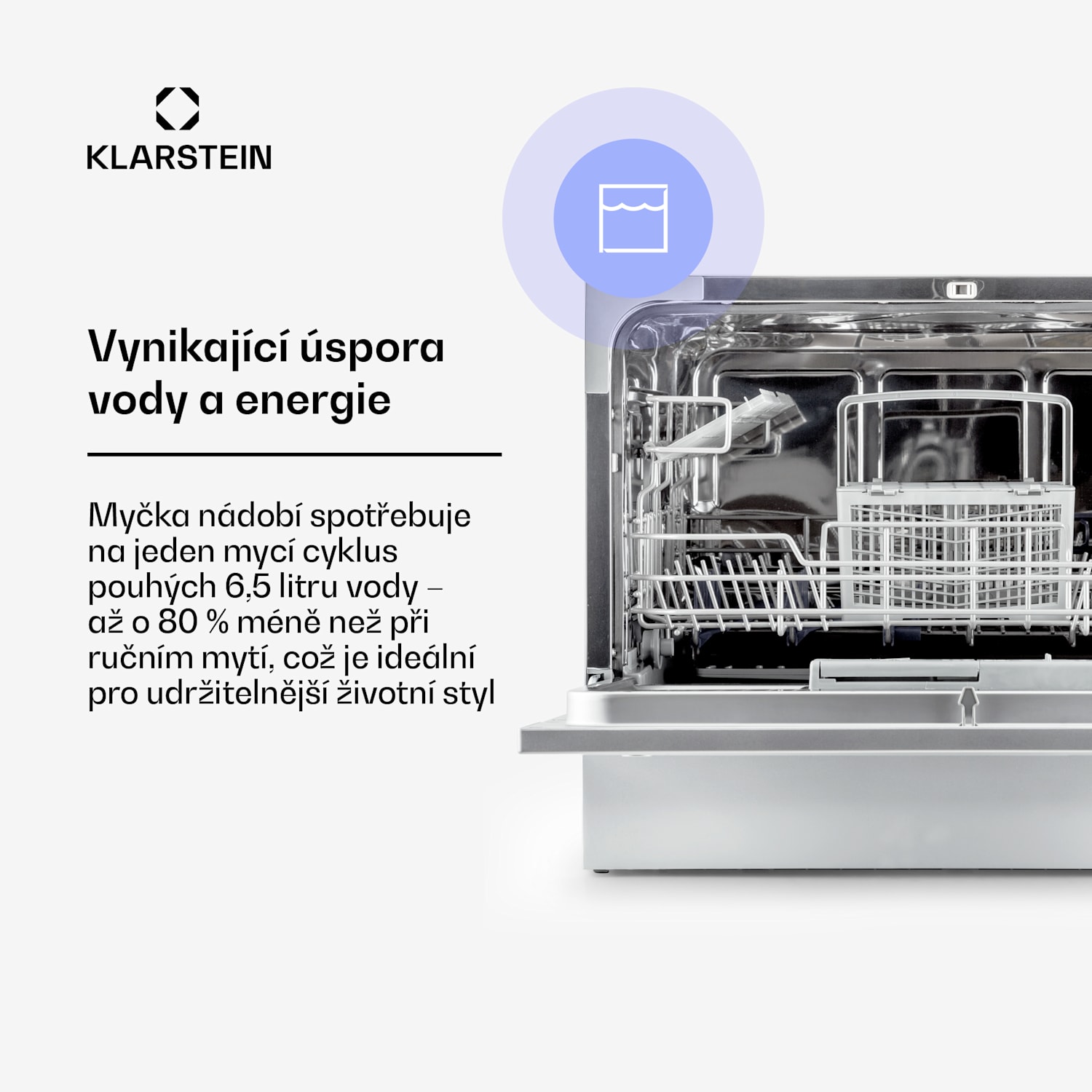 Amazonia 6, myčka nádobí, 1300 W, energetická třída F, 6 sad nádobí, 49 dB, tlačítkové ovládání Stříbrná metalíza