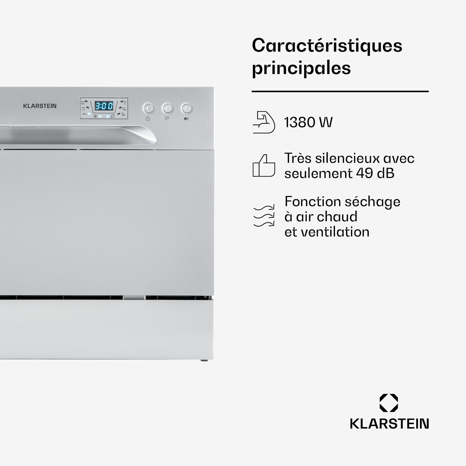 Amazonia 6 Vaatwasser 1380W 6 couverts Druktoetskraan Zilver Metallic