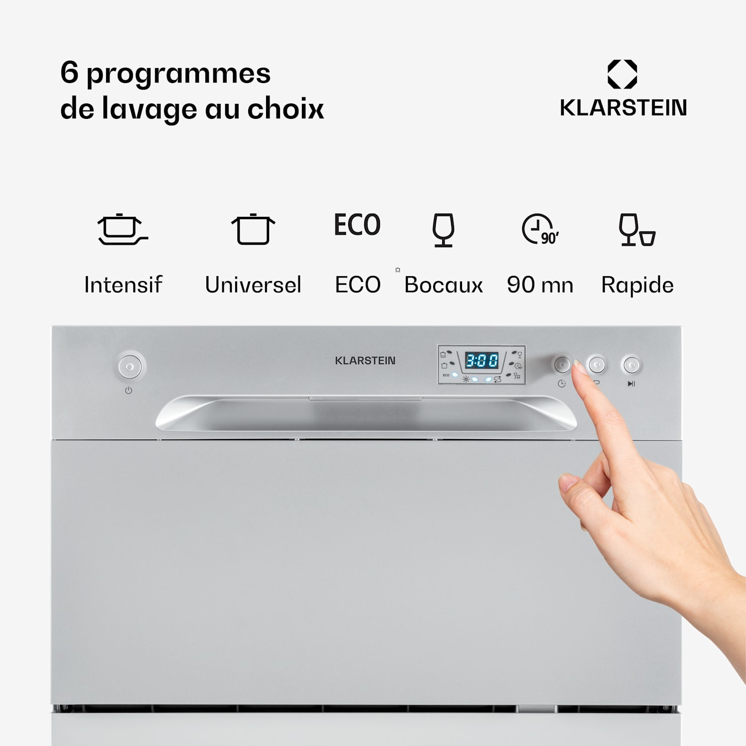 Amazonia 6 Vaatwasser 1380W 6 couverts Druktoetskraan Zilver Metallic