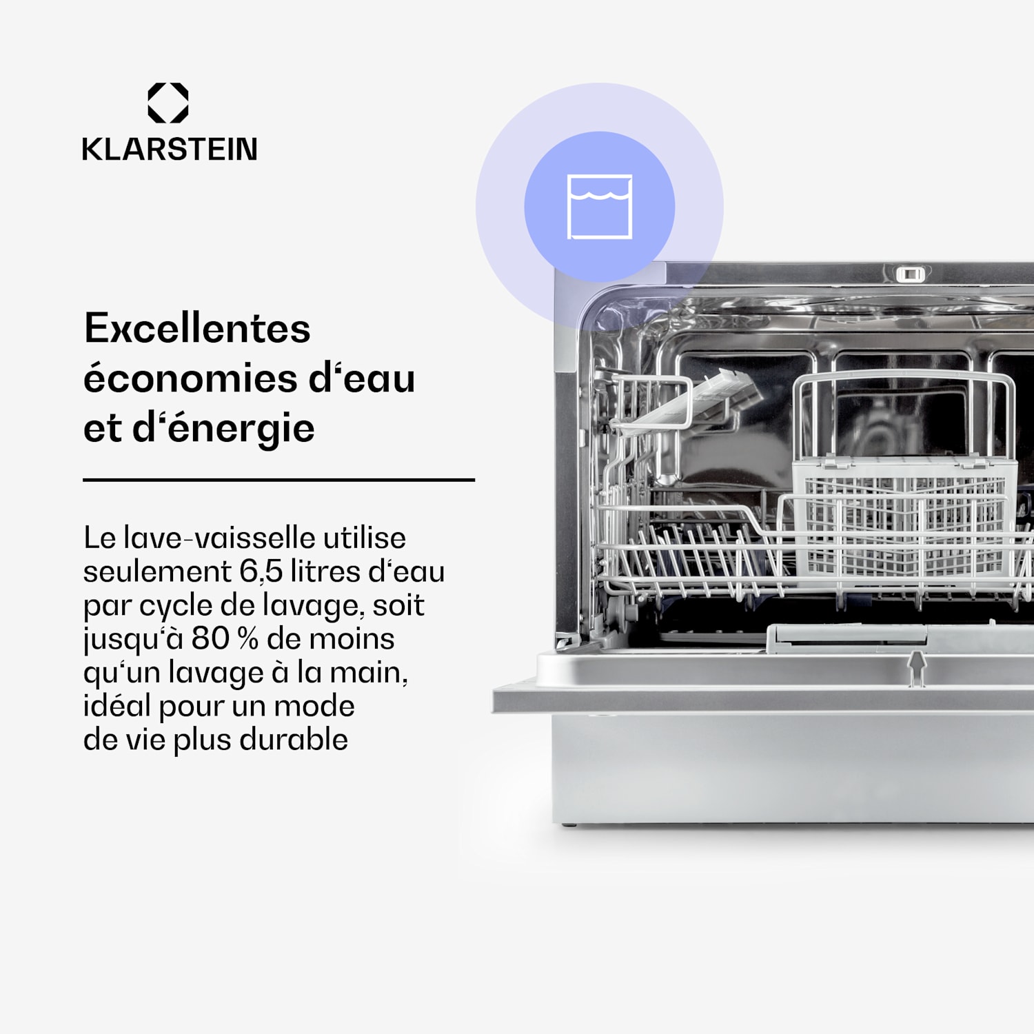 Amazonia 6 Vaatwasser 1380W 6 couverts Druktoetskraan Zilver Metallic