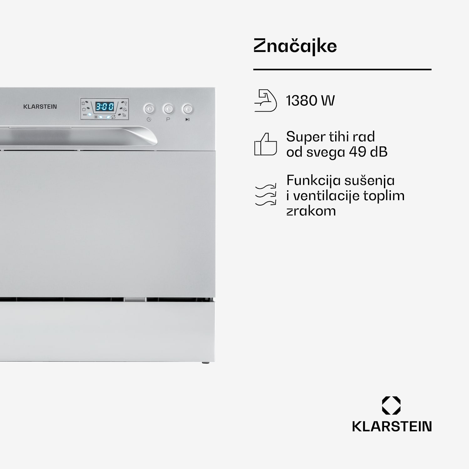 Amazonia 6, perilica posuđa, 1300W, F, 49dB, 6 kompleta posuđa, upravljanje tipkama Srebrna metalik