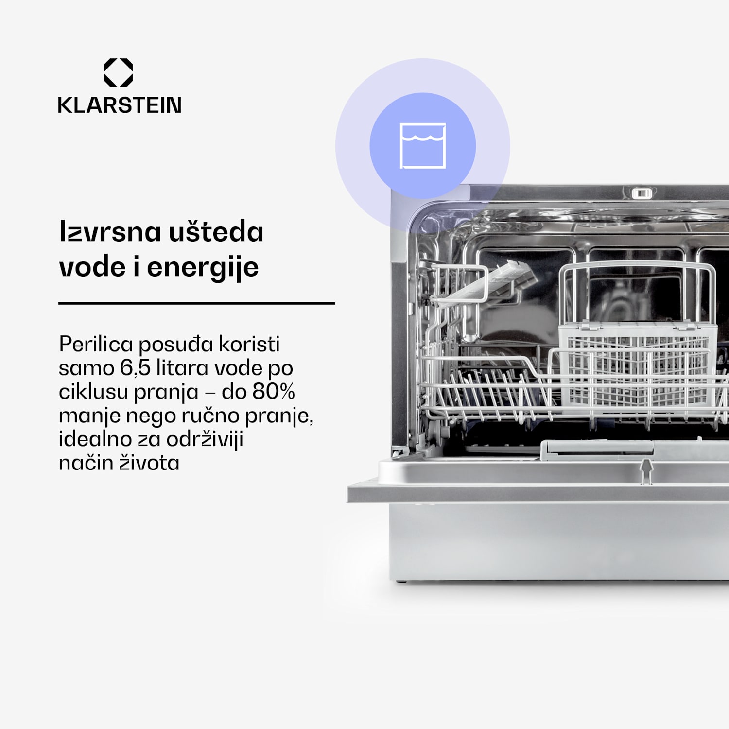 Amazonia 6, perilica posuđa, 1300W, F, 49dB, 6 kompleta posuđa, upravljanje tipkama Srebrna metalik