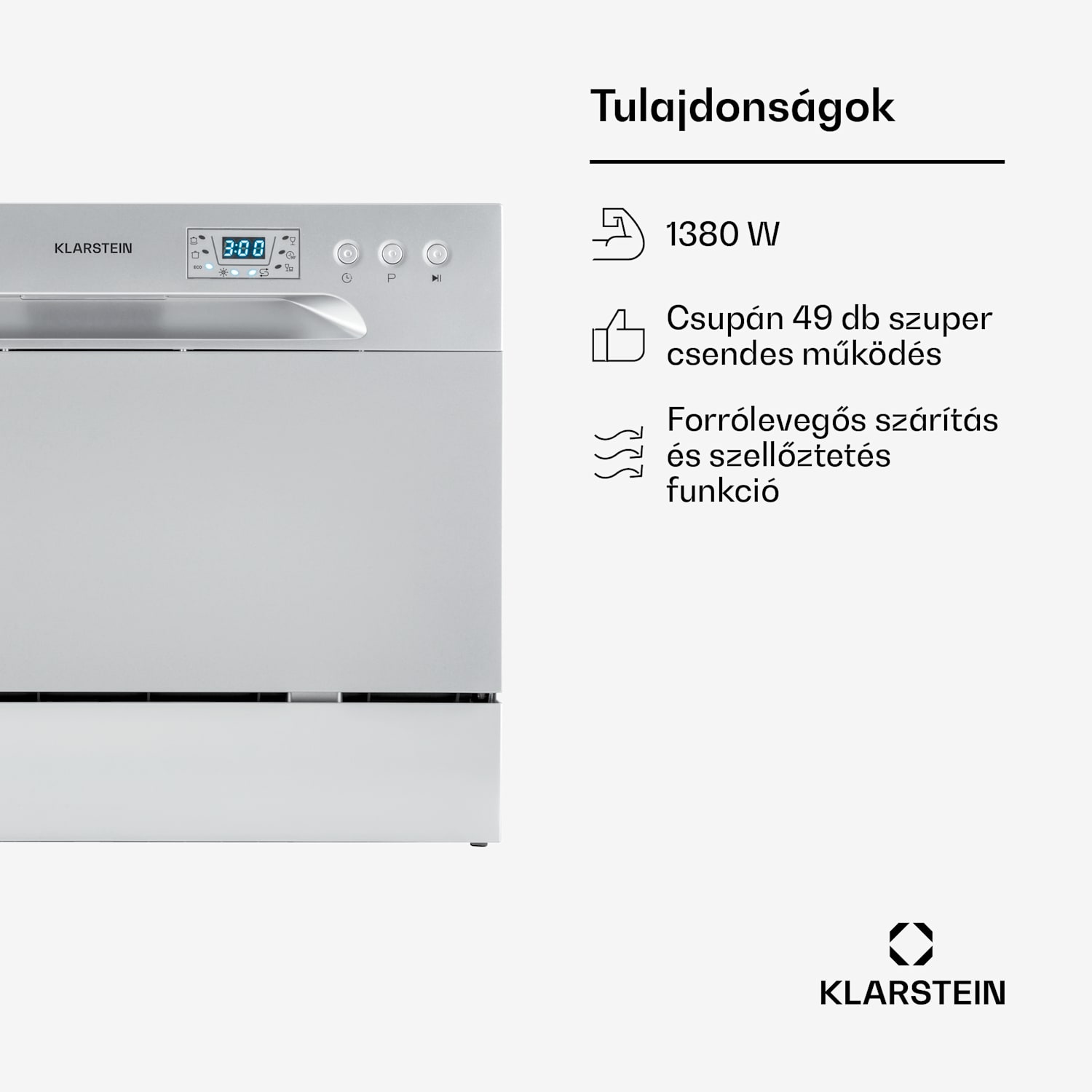 Amazonia 6, mosogatógép, 1300 W, 6 teríték, F energiahatékonysági osztály, 49 dB, nyomógombos vezérlés Ezüst metál