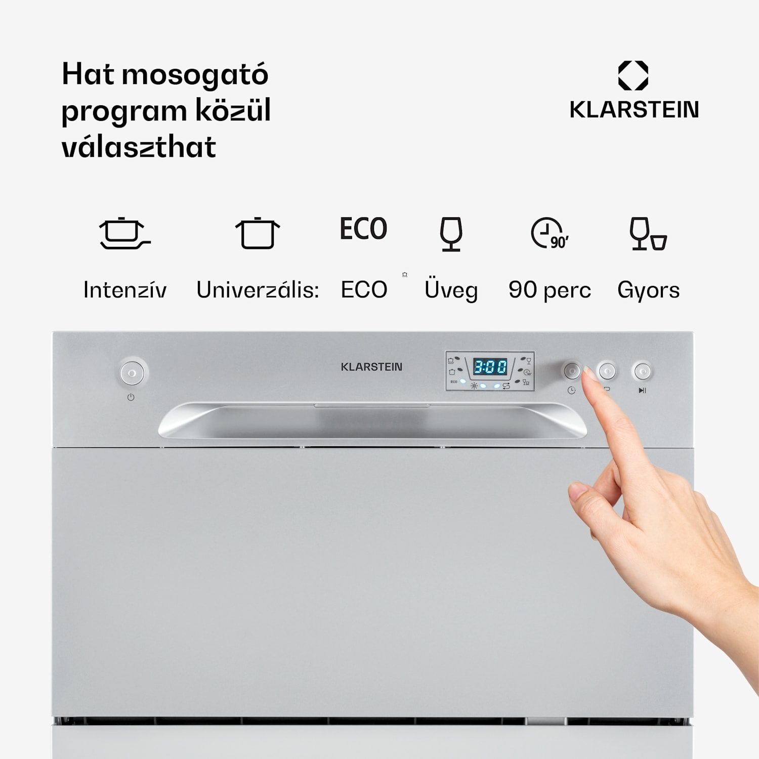 Amazonia 6, mosogatógép, 1300 W, 6 teríték, F energiahatékonysági osztály, 49 dB, nyomógombos vezérlés Ezüst metál