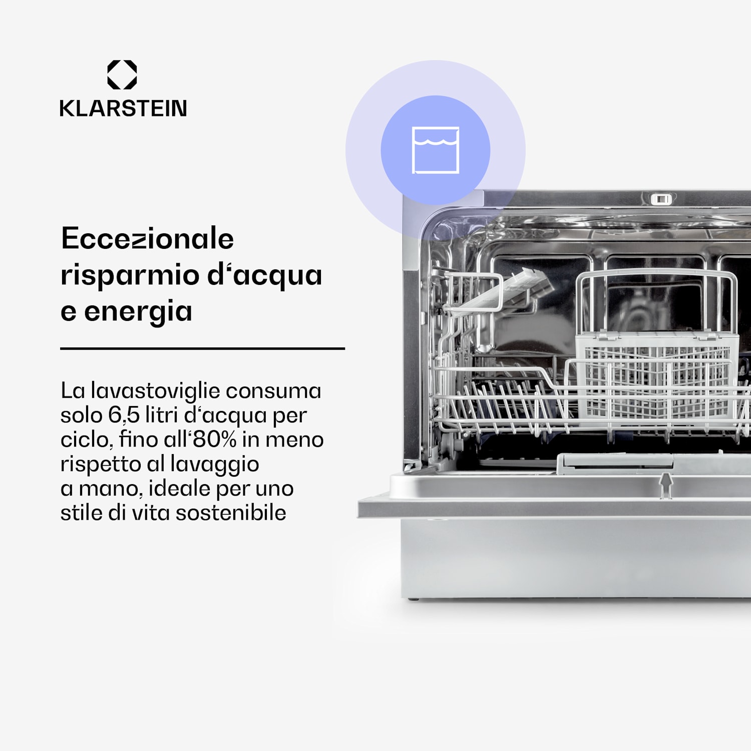 Amazonia 6 Lavastoviglie 1380W 6 coperti Pannello con pulsanti Argento metallizzato