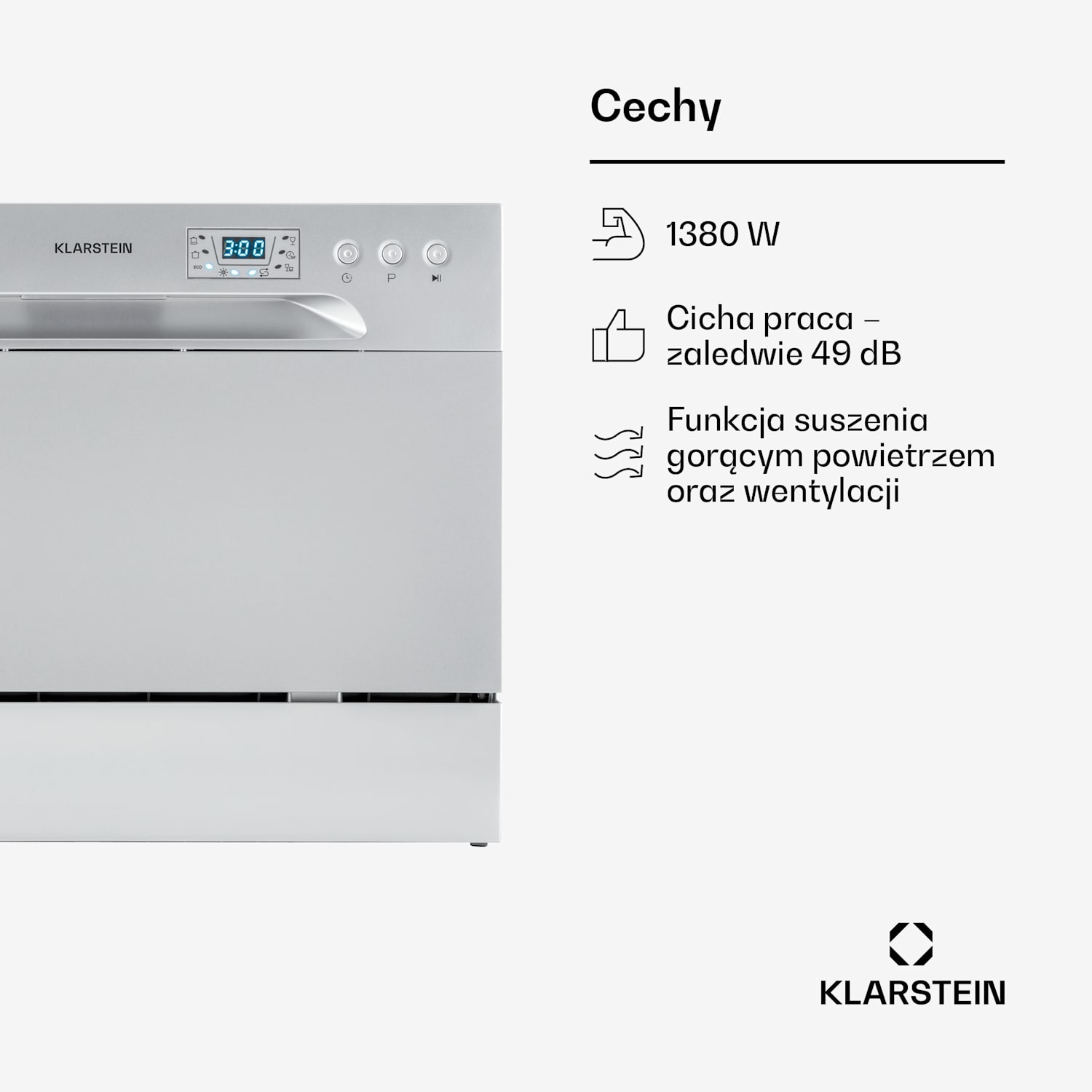 Amazonia 6, zmywarka do naczyń stołowa, klasa energetyczna F, 49 dB, 1380 W Srebrny Metal
