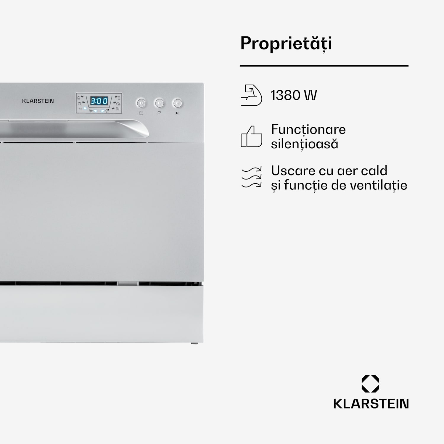 Amazonia 6, mașină de spălat vase, 1300W, F, 49dB, 6 seturi de vase, buton de control Argintiu metalizat