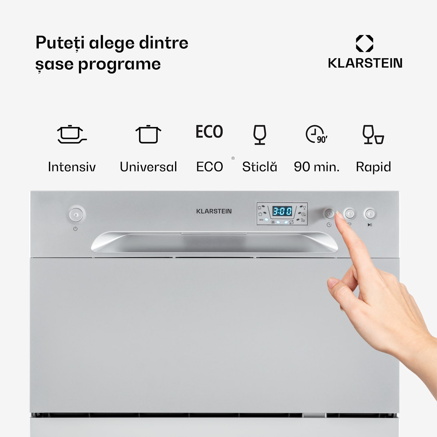 Amazonia 6, mașină de spălat vase, 1300W, F, 49dB, 6 seturi de vase, buton de control Argintiu metalizat