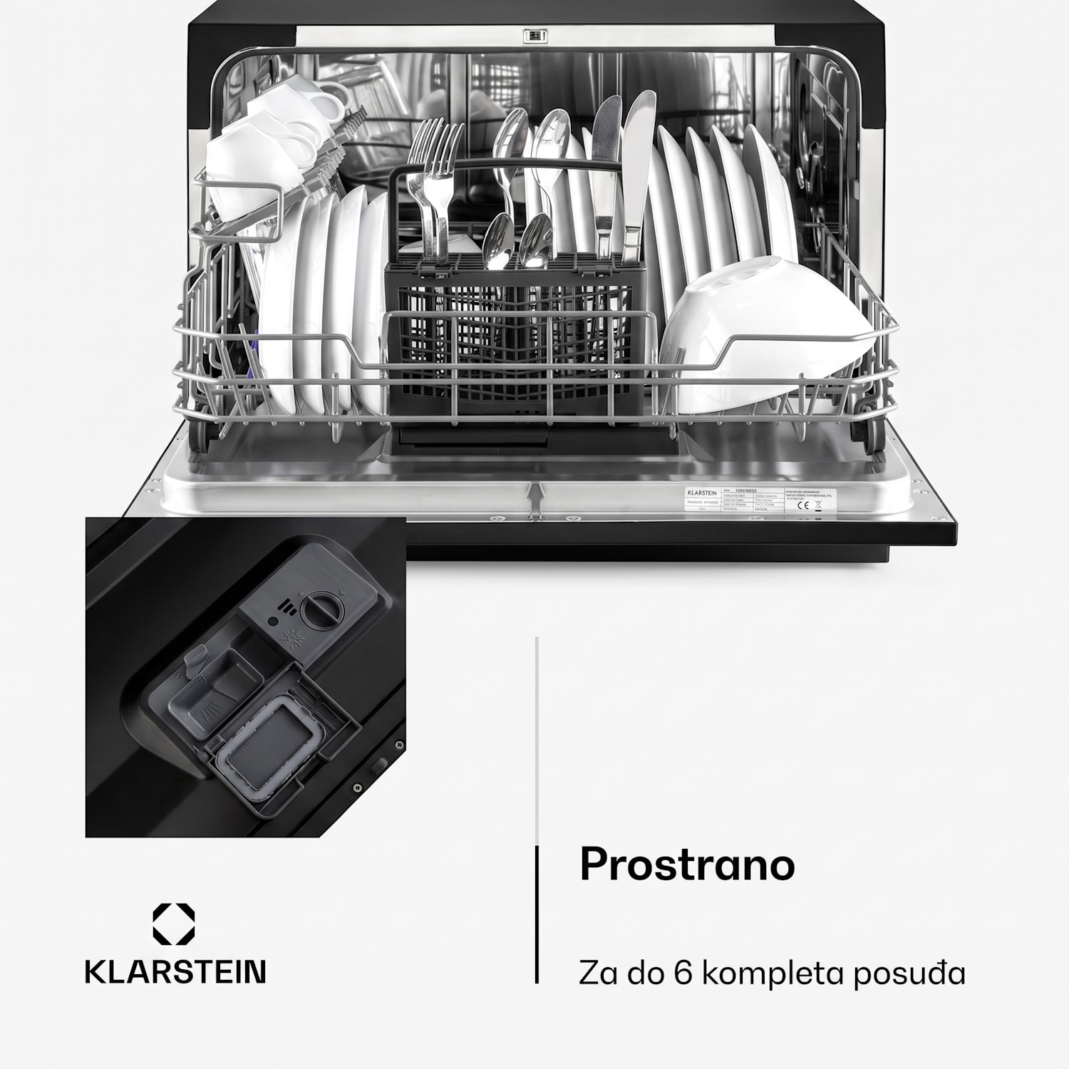 Amazonia 6, perilica posuđa, 1380W, F, 49dB, 6 kompleta posuđa, upravljanje tipkama Crna