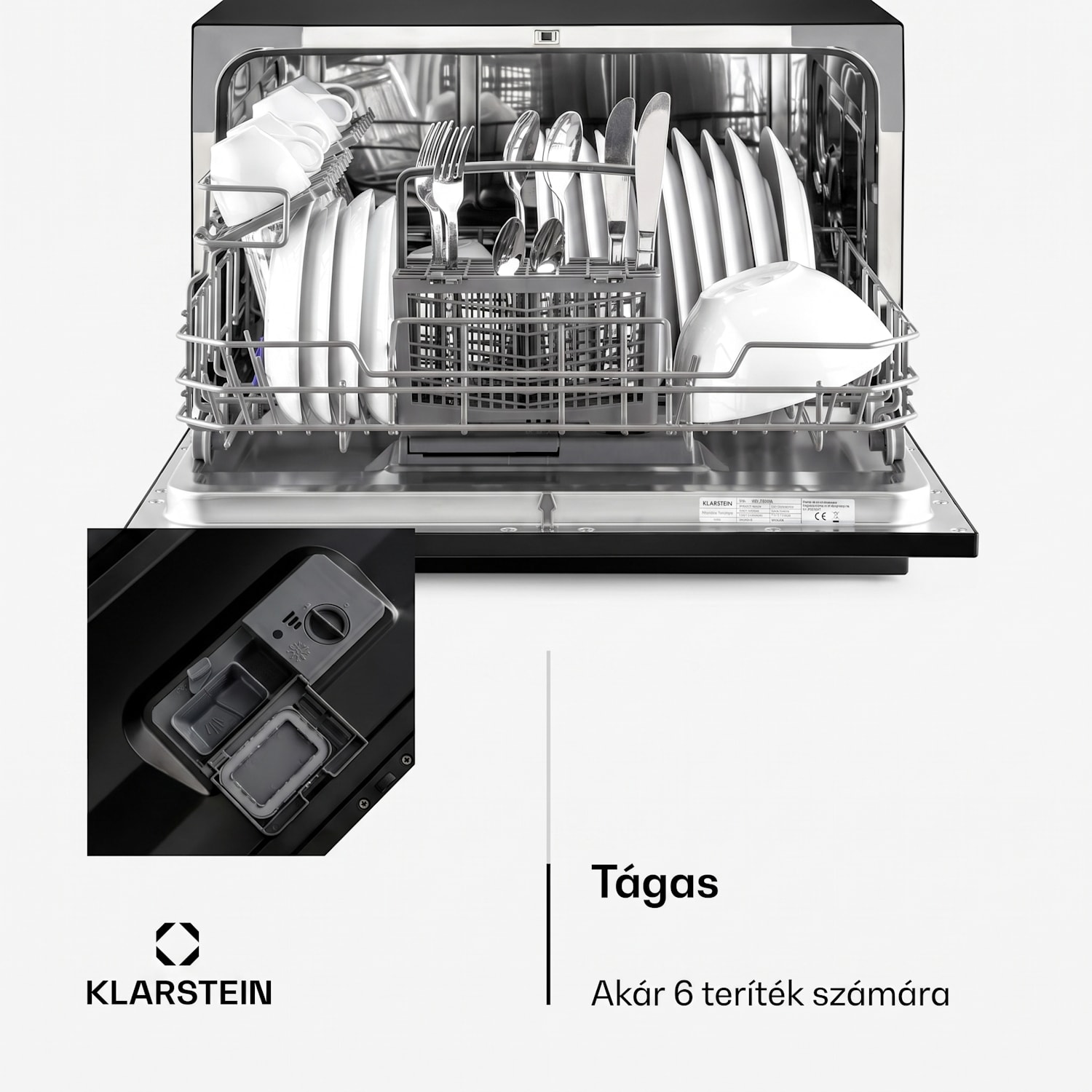 Amazonia 6, mosogatógép, 1380 W, 6 teríték, F energiahatékonysági osztály, 49 dB, nyomógombos vezérlés Fekete