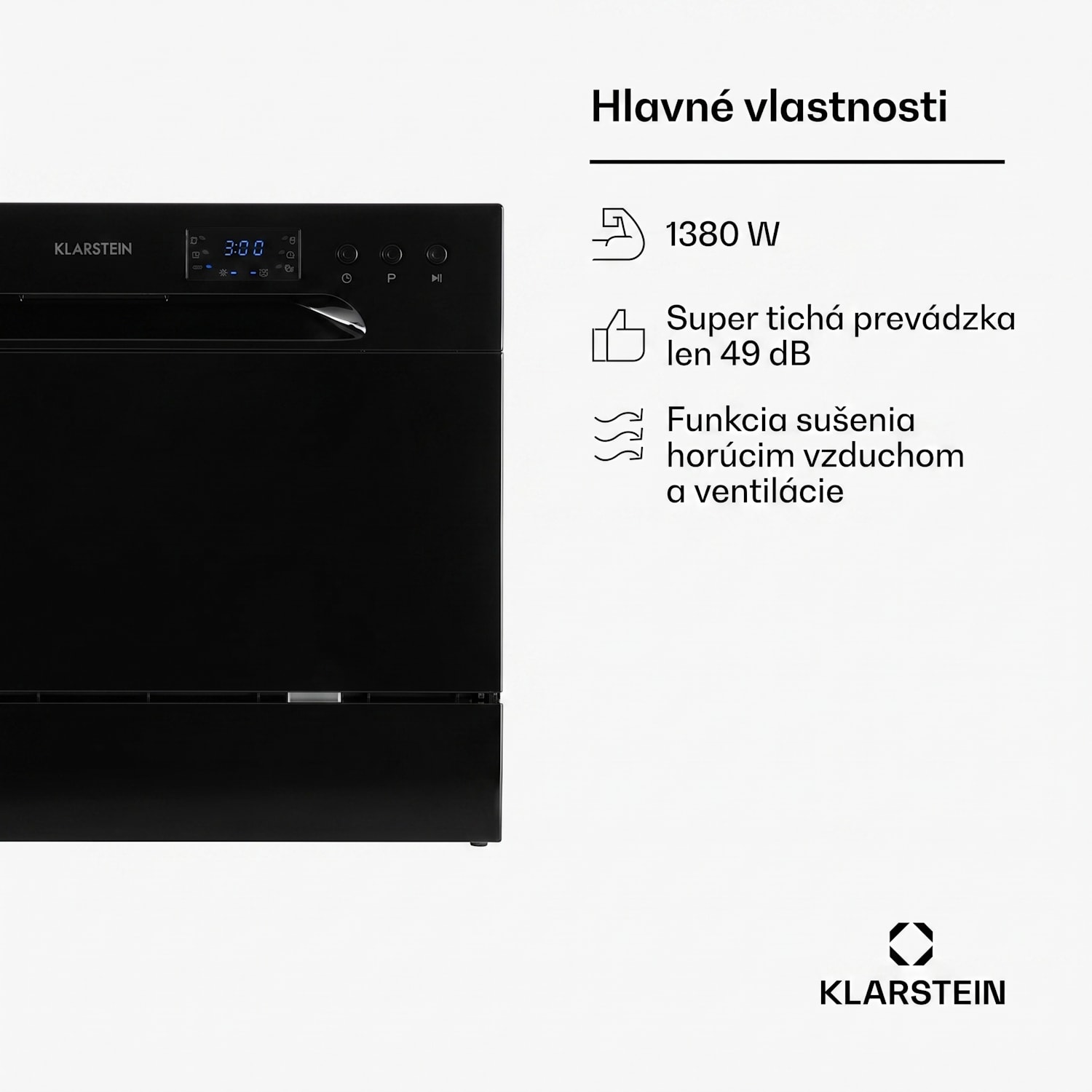 Amazonia 6, umývačka riadu, 1380 W, na 6 súprav riadu, energet. trieda F, 49 dB, tlačidlové ovládanie Čierna