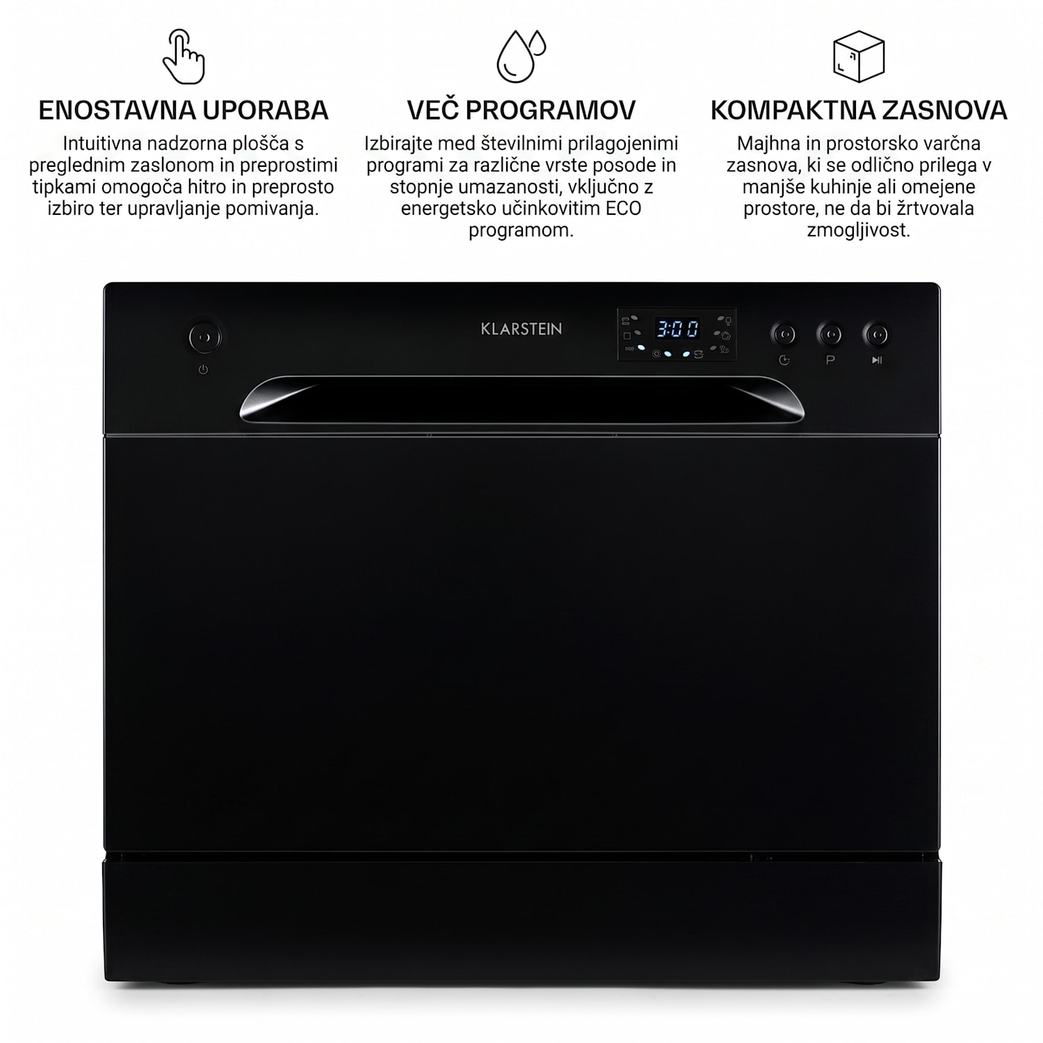 Amazonia 6, pomivalni stroj, 1380 W, F, 49 dB, 6 pogrinjkov, upravljanje s pritiskom na gumb Črna