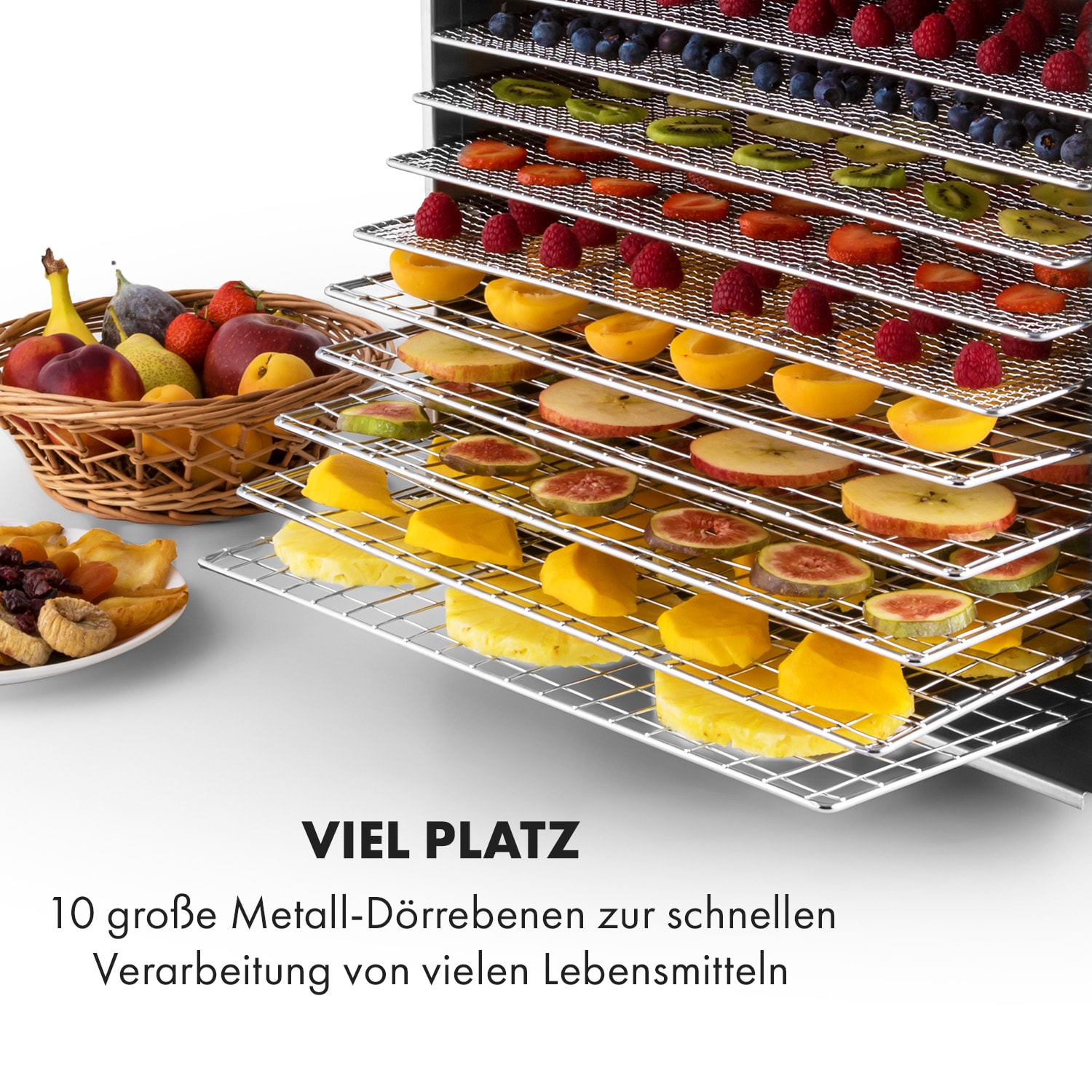 Fruit Jerky Steel 10 Dörrautomat 10 Etagen 1000 W Fläche: 1,5 m²  Timer 10 Etagen