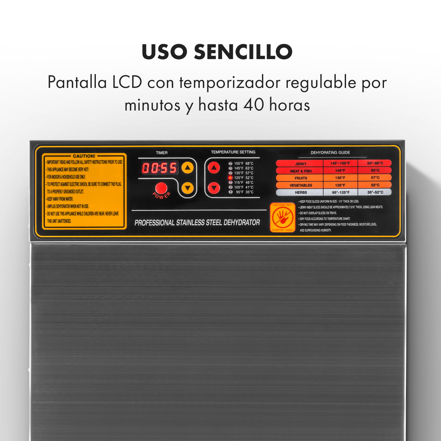 Fruit Jerky Steel 10 Deshidratador de alimentos 10 bandejas 1000 W Superficie: 1,5 m² Temporizador 10 bandejas