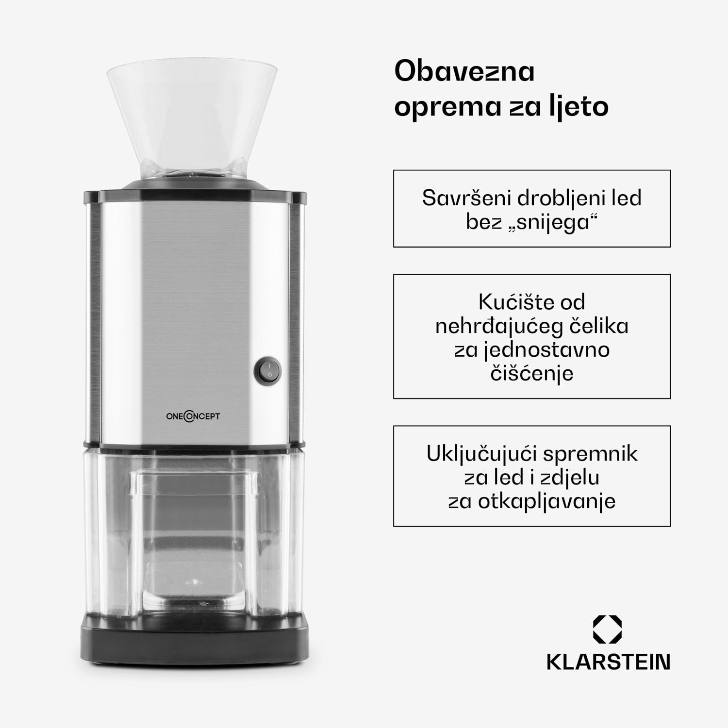 Icebreaker, drobilica leda izvedbe 15 kg/h, volumena 3,5 l, sa spremnikom za led, nehrđajući čelik silver